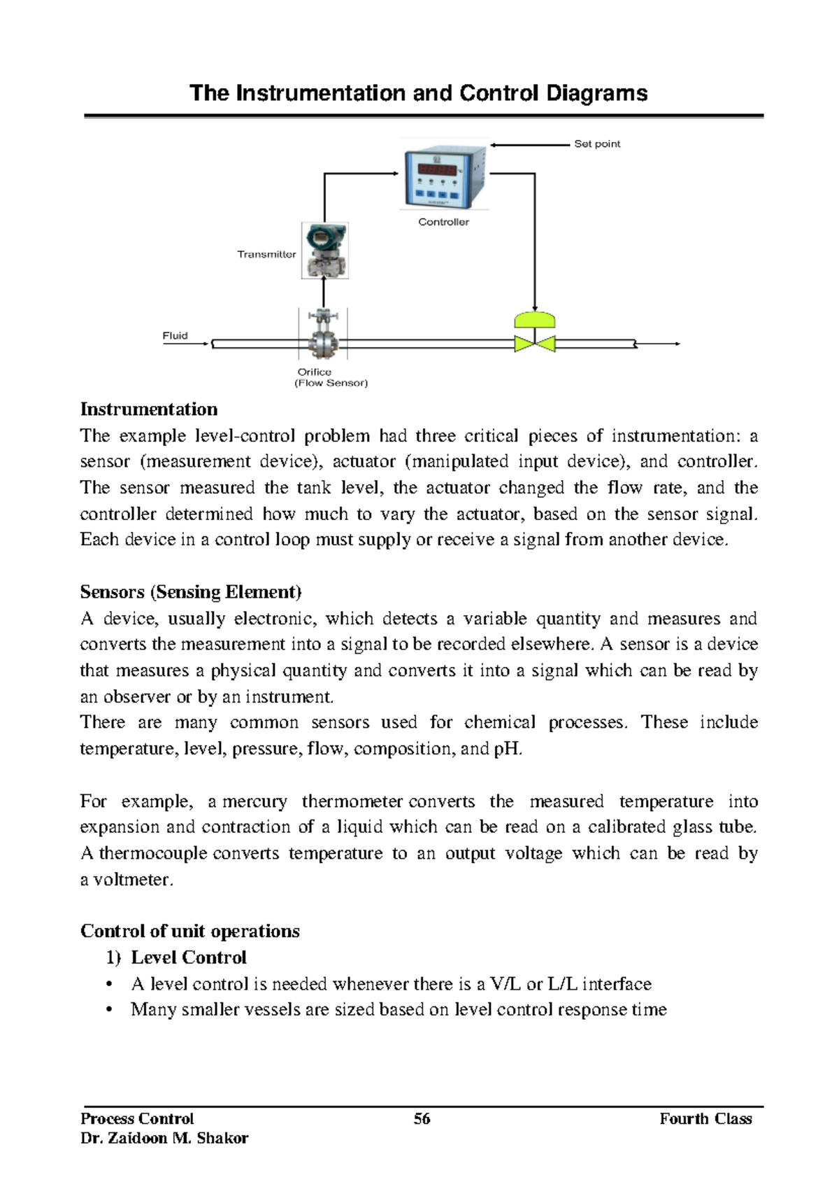 Lect 6 The Instrumentation and Control Diagram - Process Control 56 ...