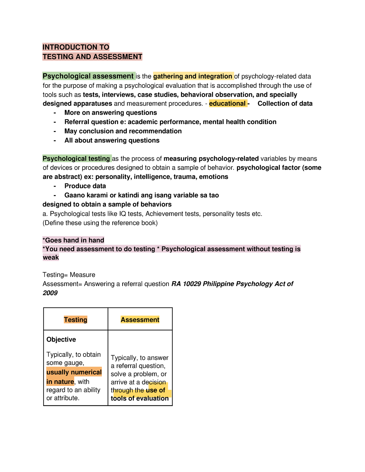 Chapter 1 Introduction TO Psychological Assessment - INTRODUCTION TO ...