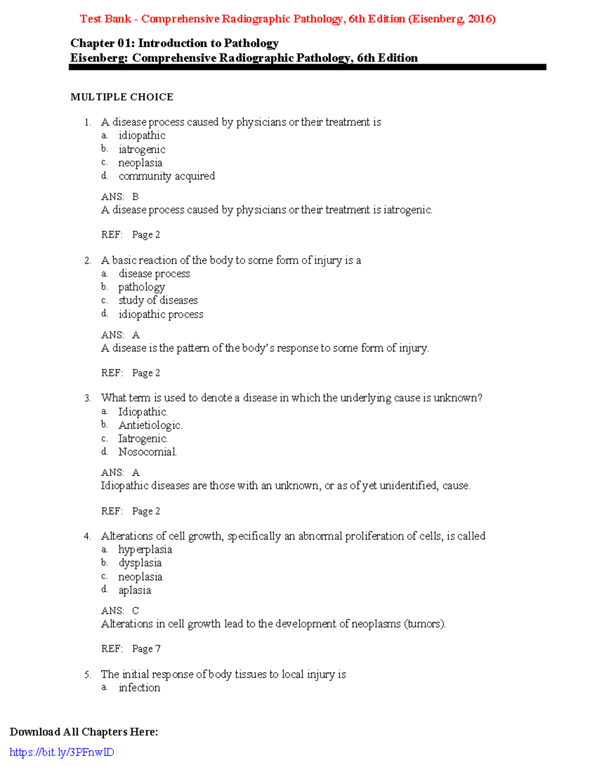 Test Bank - Comprehensive Radiographic Pathology, 6th Edition ...