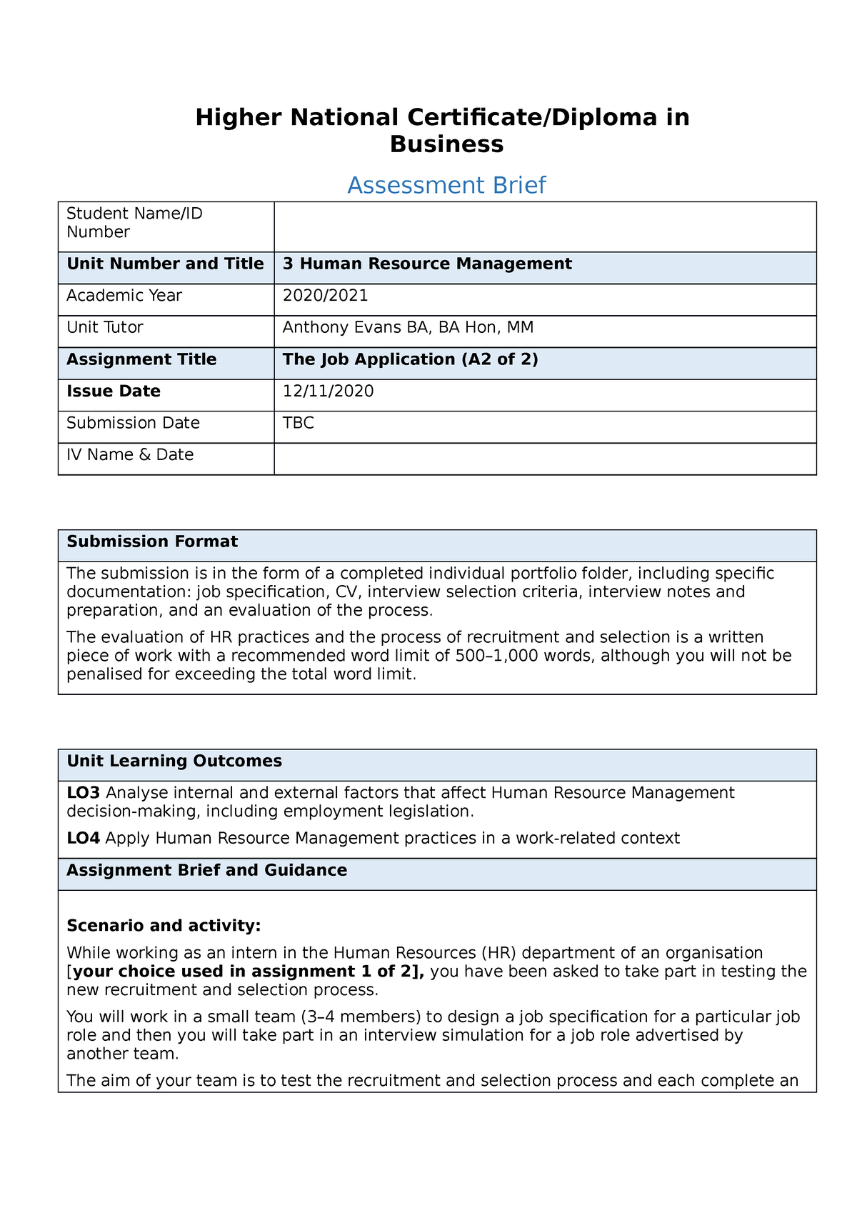 Assignment Brief 2 Of 2 Approved - Higher National Certificate/Diploma ...