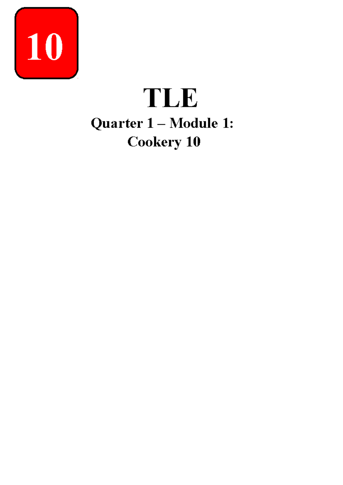 technology and home economics - 10 TLE Quarter 1 – Module 1: Cookery 10 ...