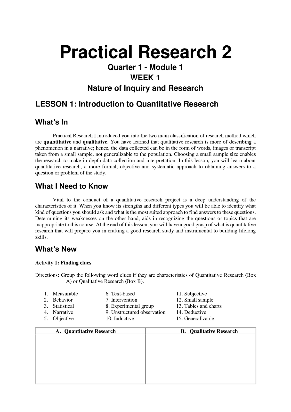 Grade 12 Practical Research 2 Quarter 1 Week 1 Practical Research 2 Quarter 1 Module 1 Week 3715