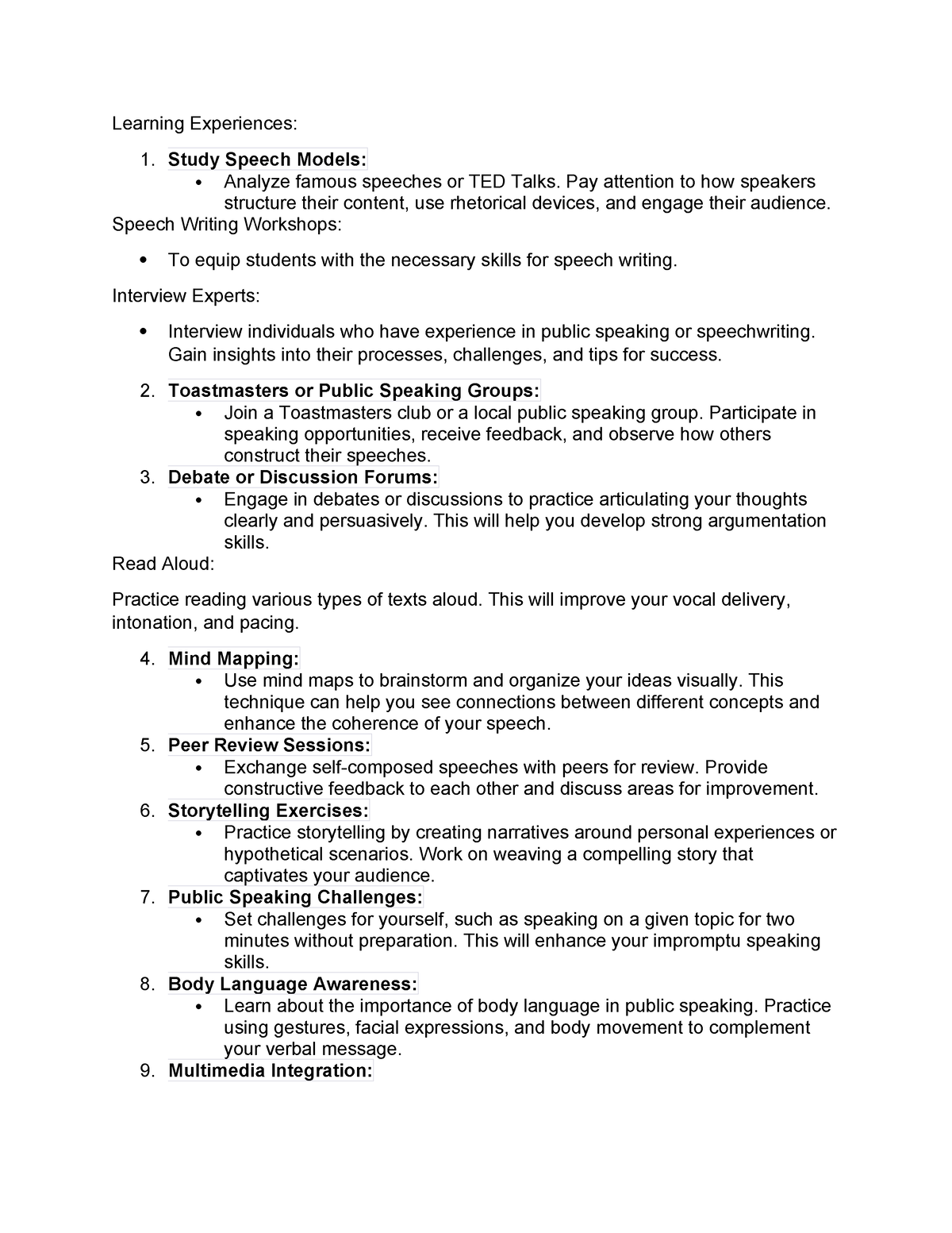 Learning Experiences - Study Speech Models: Analyze famous speeches or ...