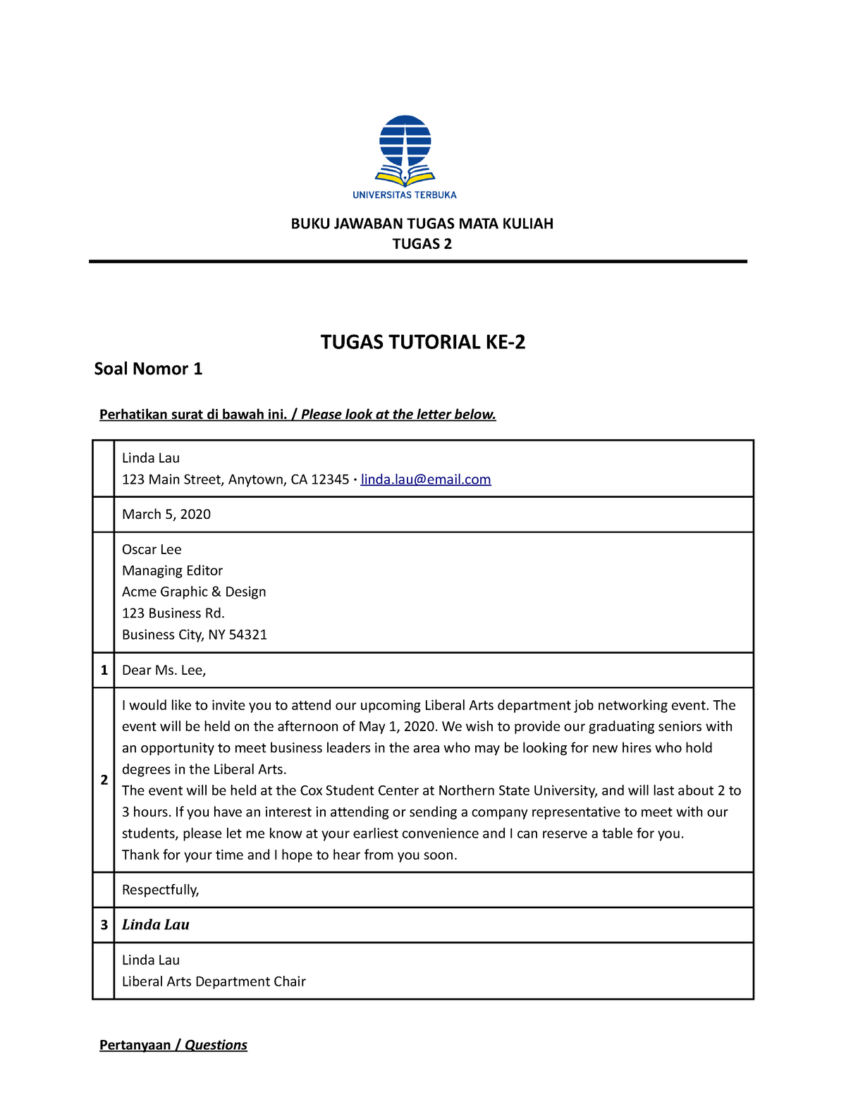 Tugas Tutorial KE-2Bahasa Inggris - BUKU JAWABAN TUGAS MATA KULIAH ...