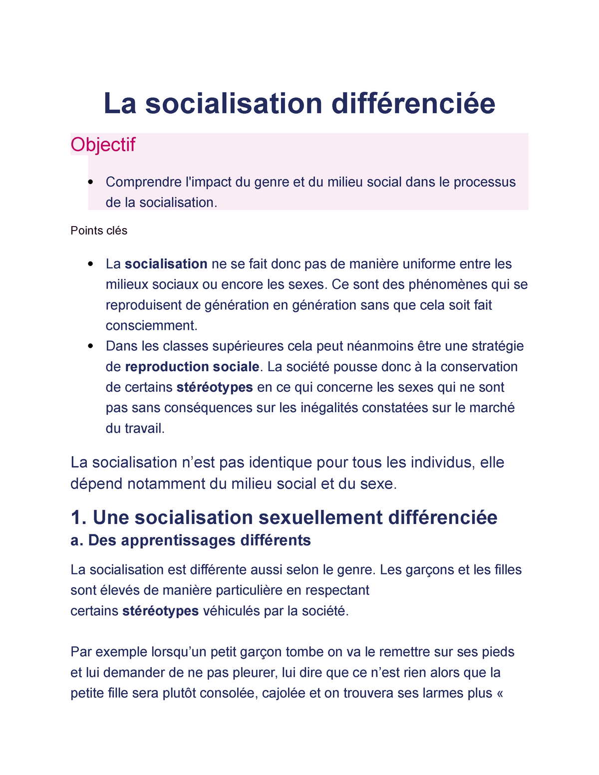 La Socialisation Différenciée - La Socialisation Différenciée Objectif ...