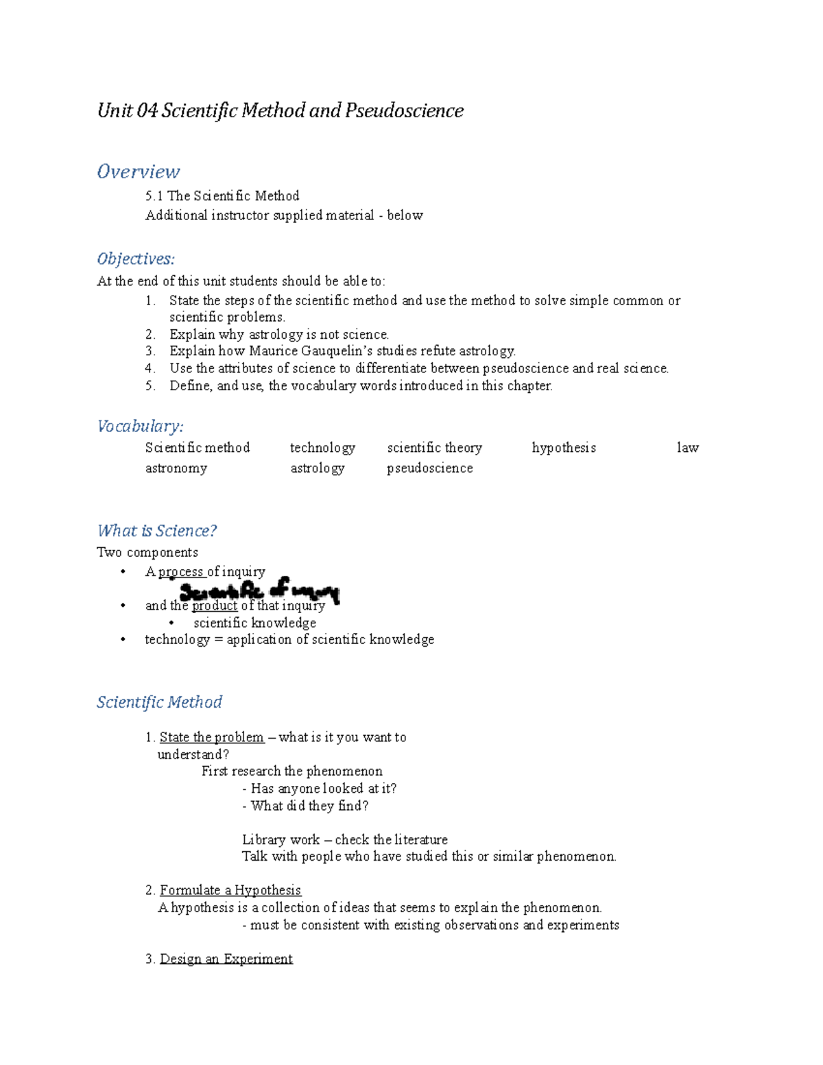 Unit 04 Scientific Method and Pseudoscience - Unit 04 Scientific Method ...