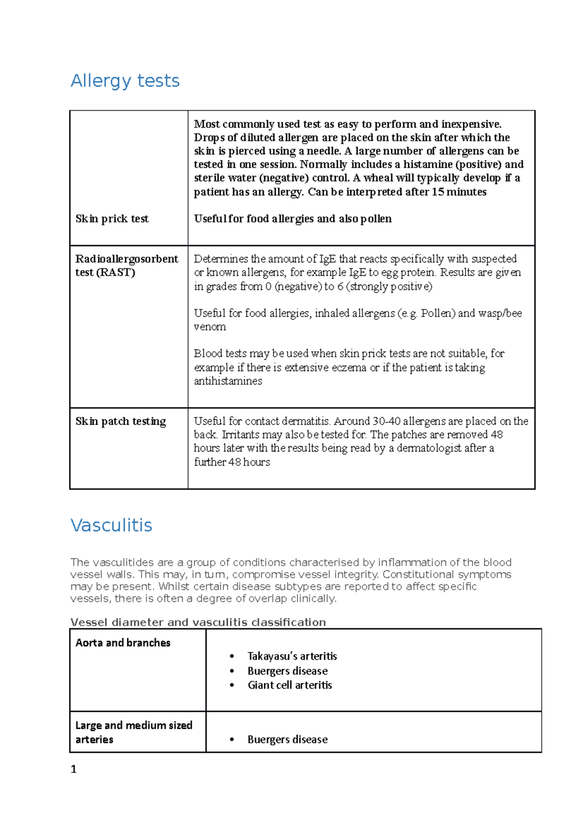 Passmed Immunology Finals Notes Allergy tests Skin prick test Most