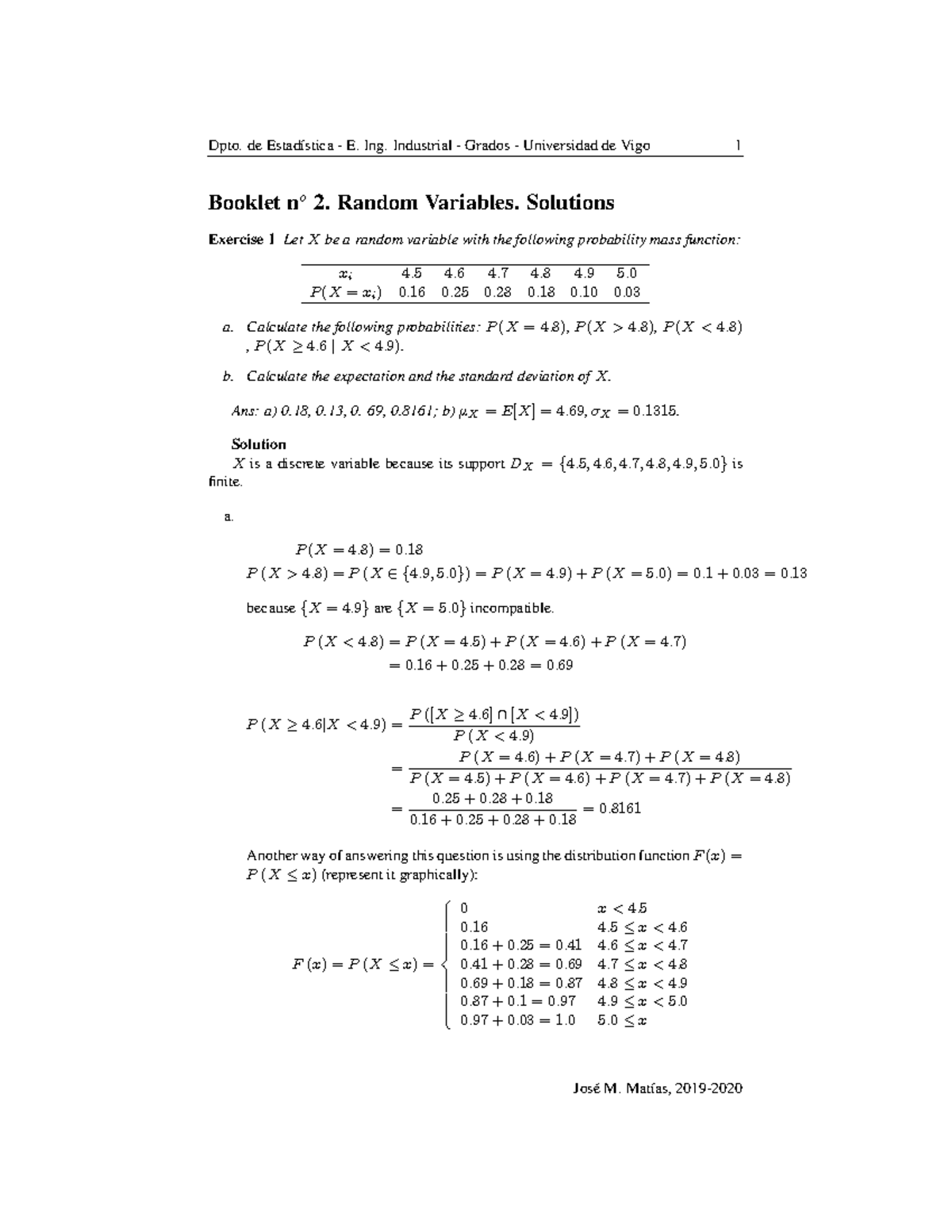 Booklet 2 Random Variables Solutions - Booklet n o 2. Random Variables ...