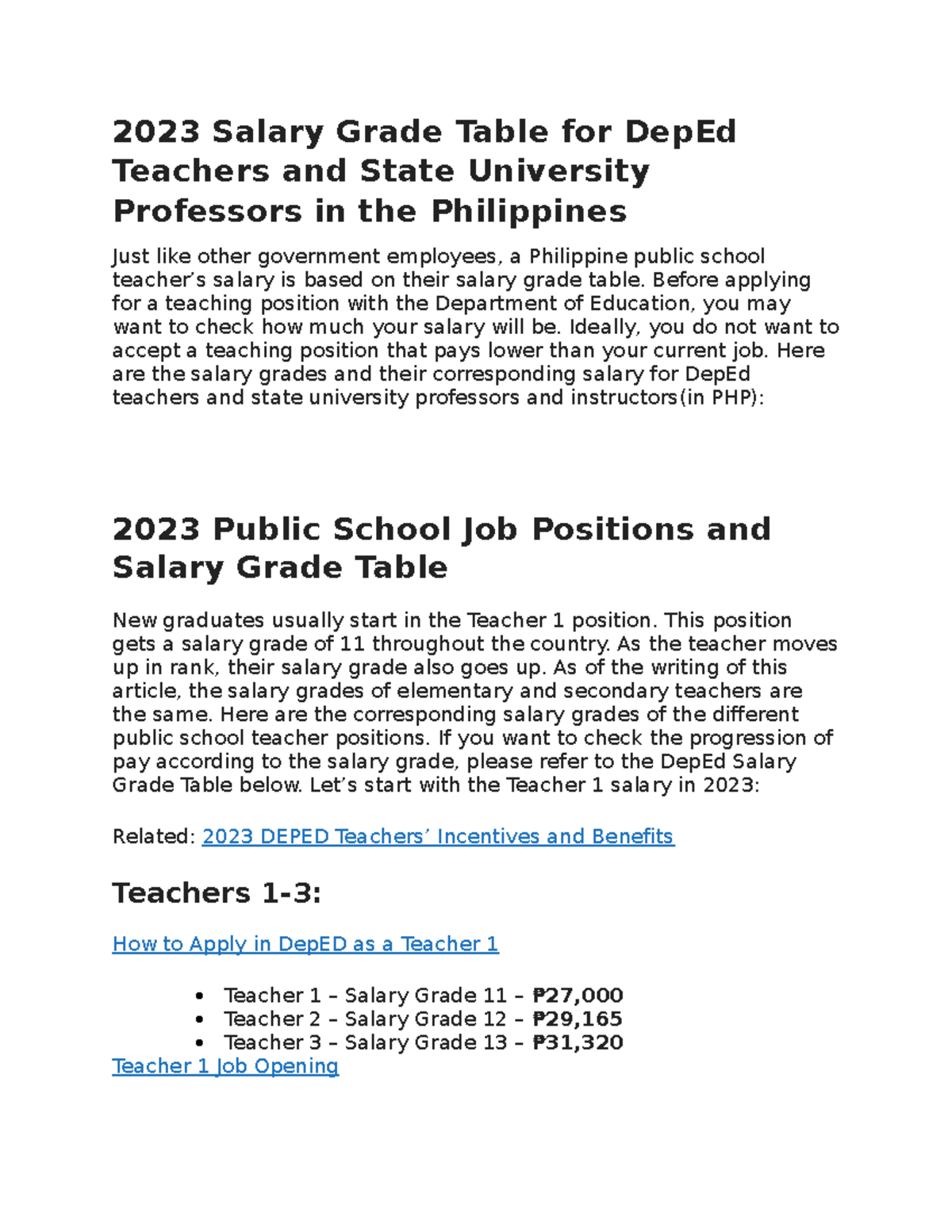 2023 Salary Grade Table for Dep Ed Teachers and State University ...