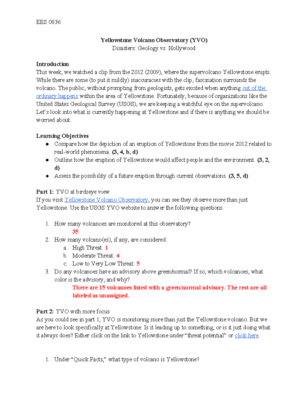 HW Yellowstone VO - Homework Assignment - EES 0836 Yellowstone Volcano ...