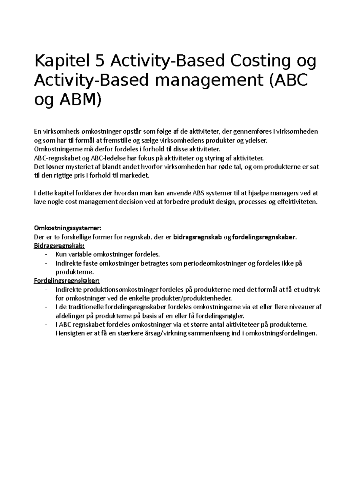 Kapitel 5 Activity-Based Costing Og Activity-Based Management (ABC Og ...