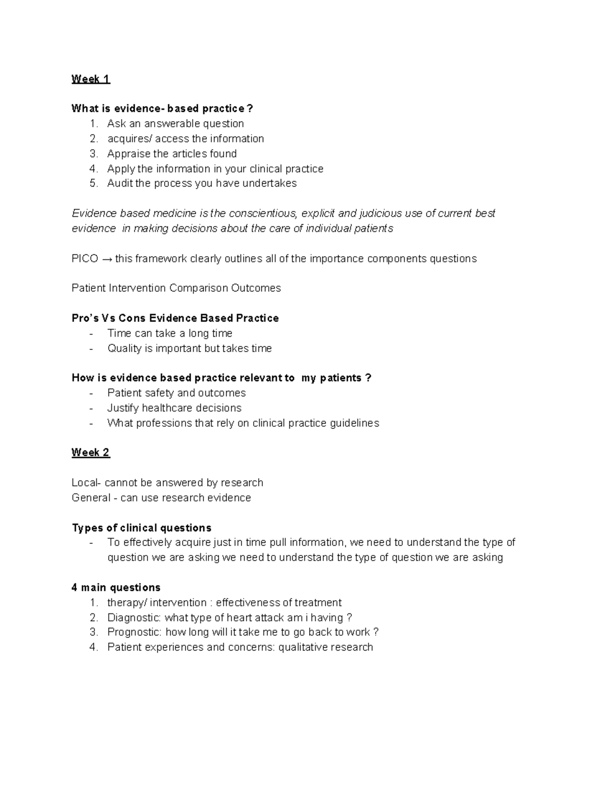 Evidence Base Clinical Practice Weekly Study notes - Week 1 What is ...