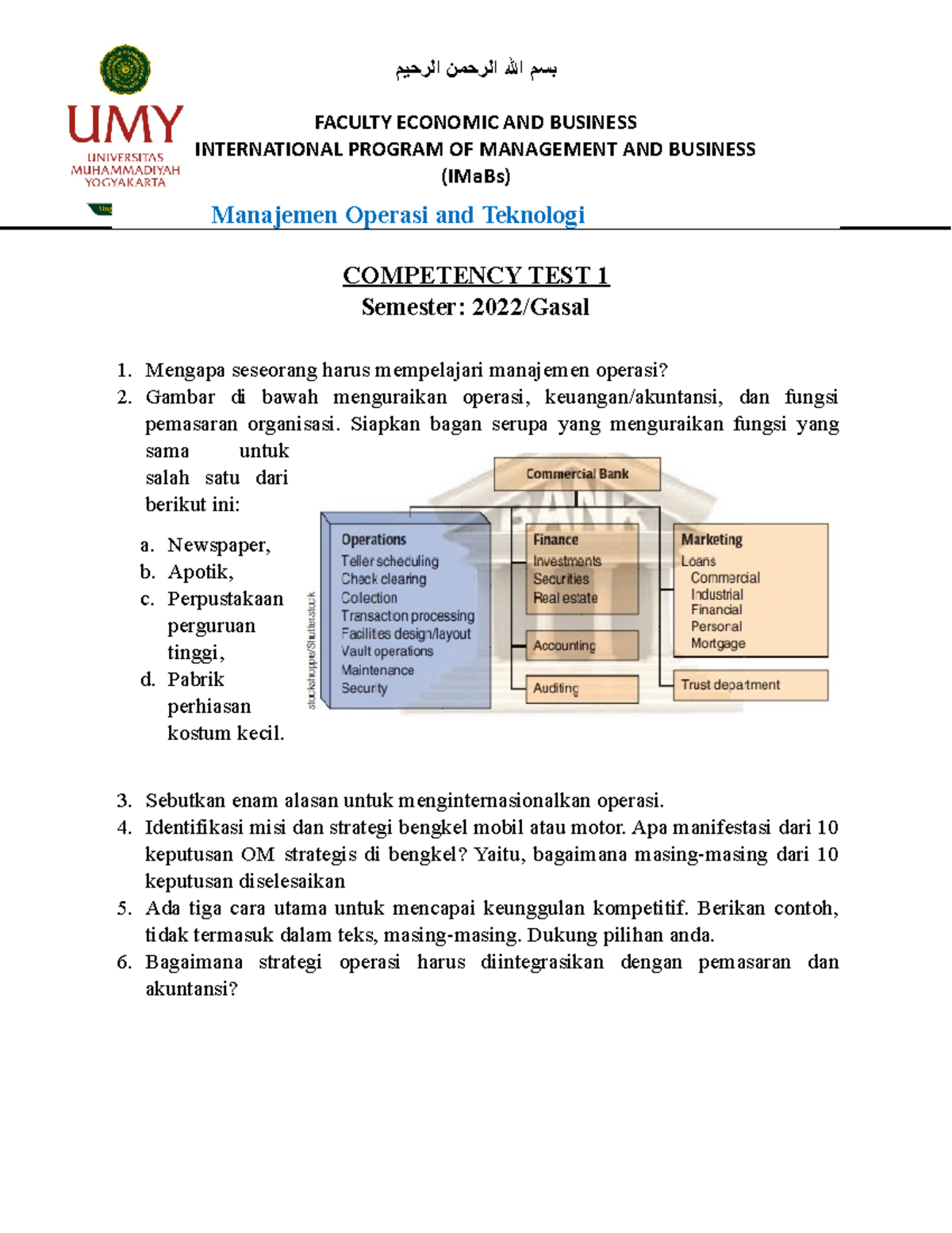 Competency TEST 1 - بسم ال الرحمن الرحيم FACULTY ECONOMIC AND BUSINESS ...