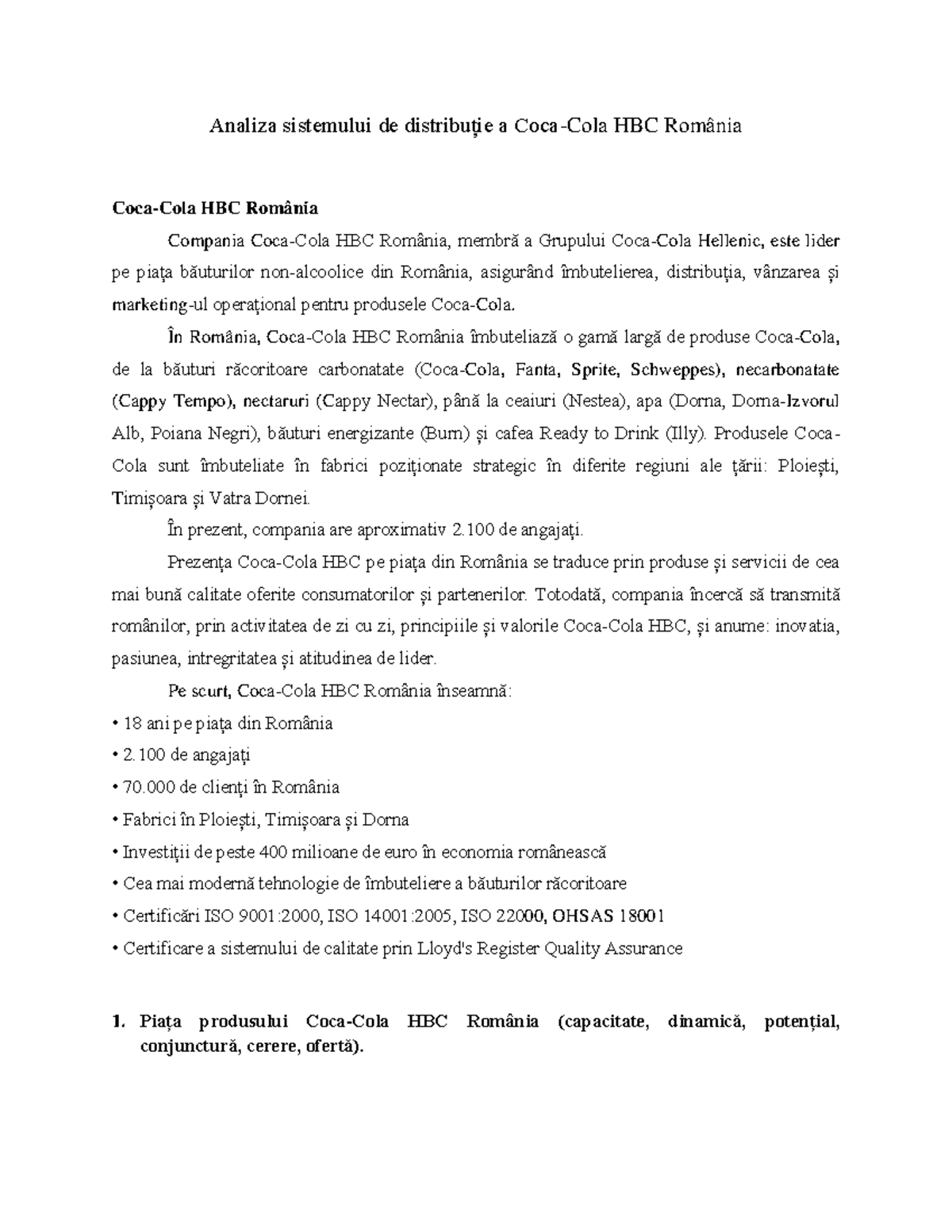 Analizasistemuluidedistribuieacoca compress Analiza sistemului