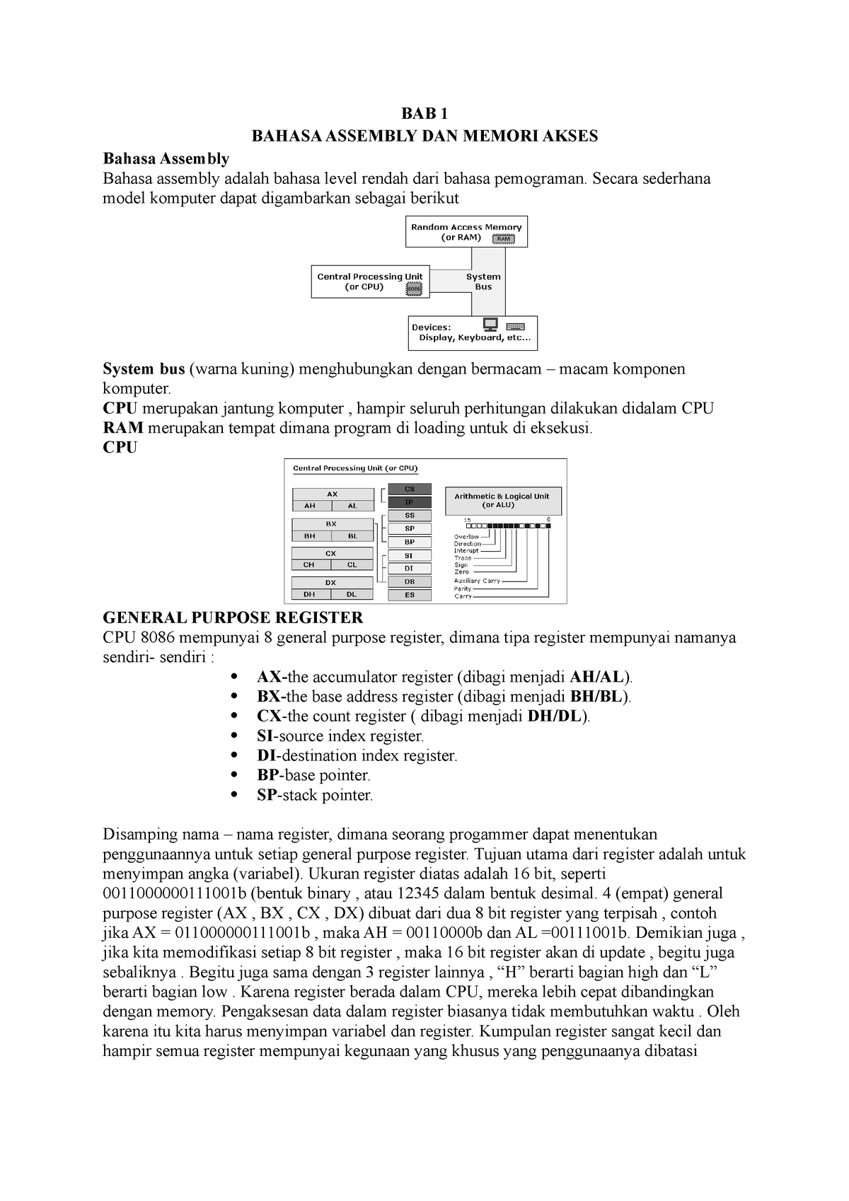 Bahasa Assembly Dan Memori Akses - BAB 1 BAHASA ASSEMBLY DAN MEMORI ...