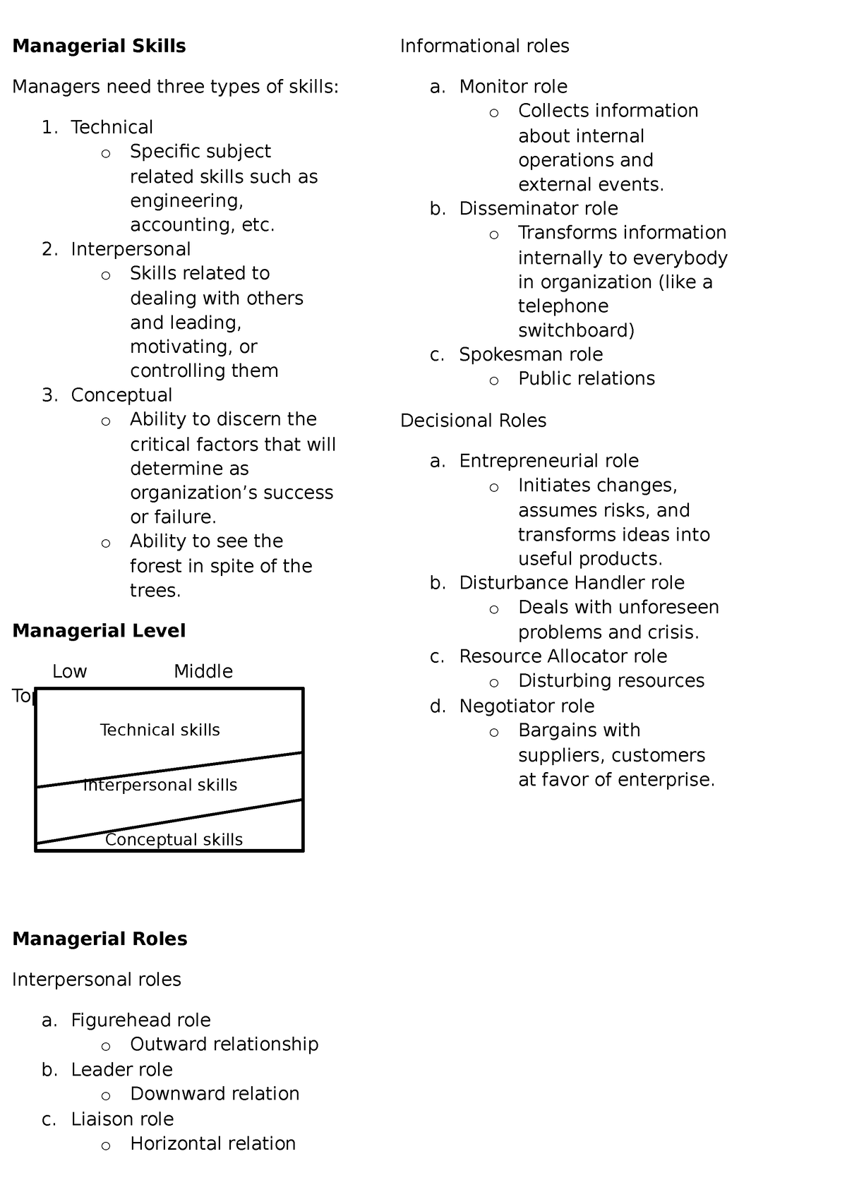 Managerial Skills - notes - Managerial Skills Managers need three types ...