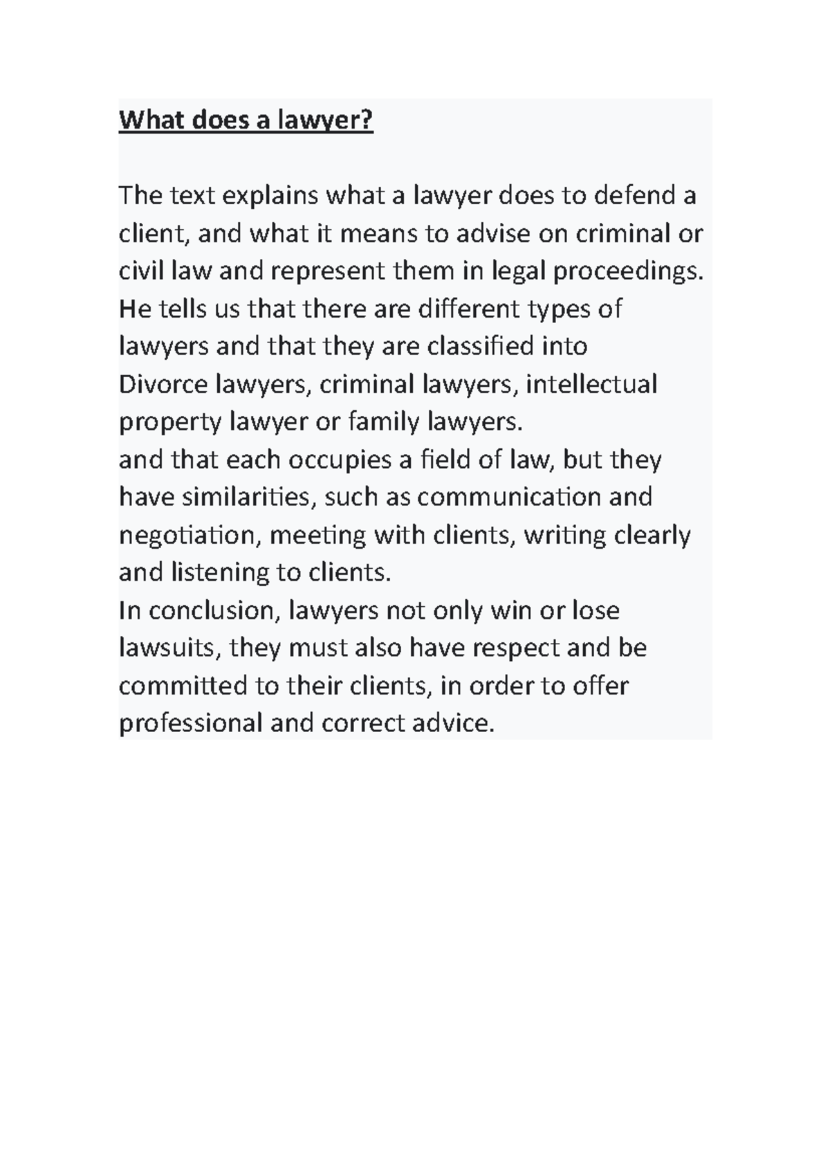 What does a lawyer apuntes de ingles sobre lo que hace un abogado