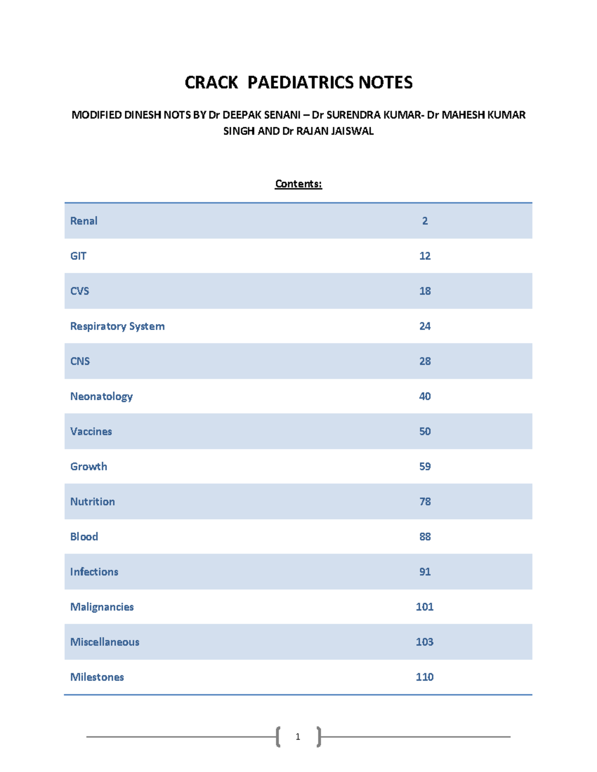 Pediatrics notes - Pediatric - CRACK PAEDIATRICS NOTES MODIFIED DINESH ...