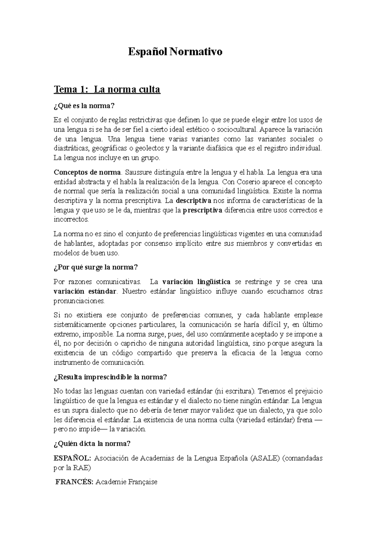 Diferencia Entre Lengua Y Dialecto Rae Español Normativo - Apuntes 1 - Español Normativo Tema 1: La norma culta  ¿Qué es la norma? Es el - StuDocu