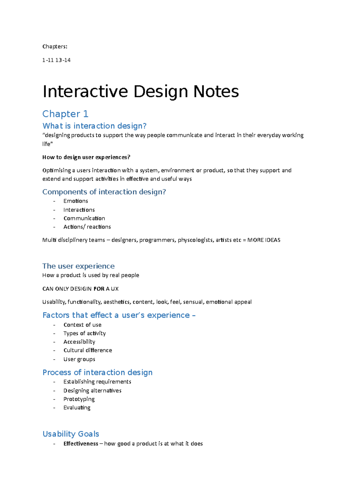 Lecture notes, lecture All - Chapters: Interactive Design Notes Chapter ...