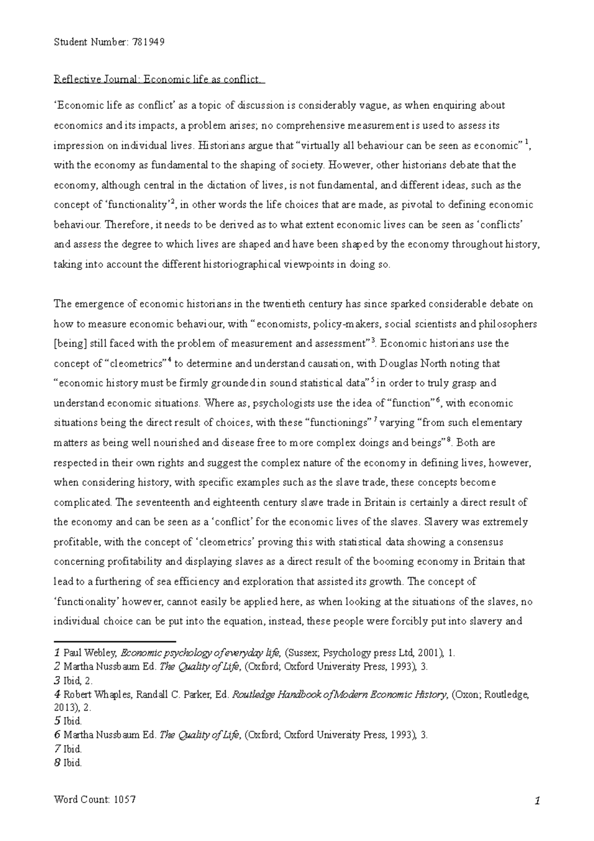 HM - Reflective Journal - Reflective Journal: Economic life as conflict ...