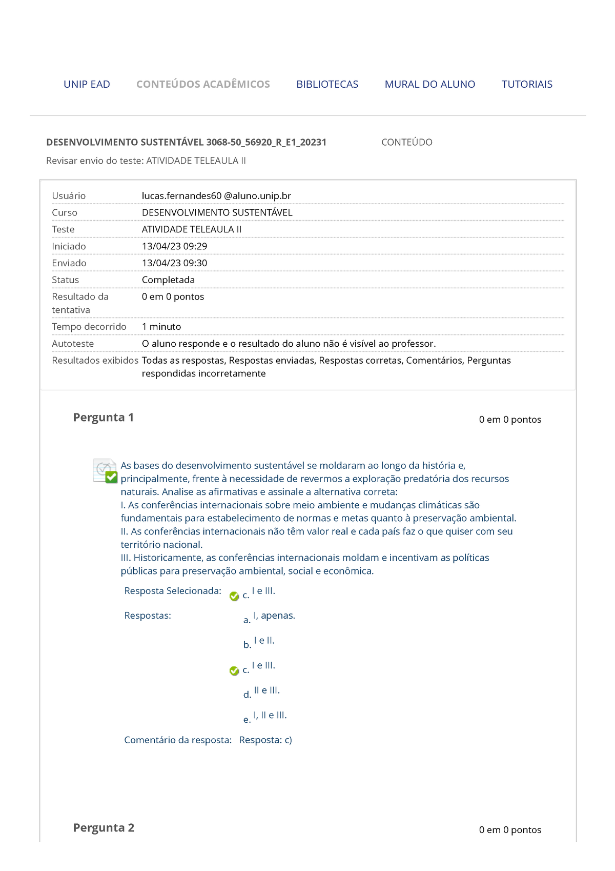 Teleaula - Desenvolvimento Sustentável, Exercícios Desenvolvimento  Sustentável