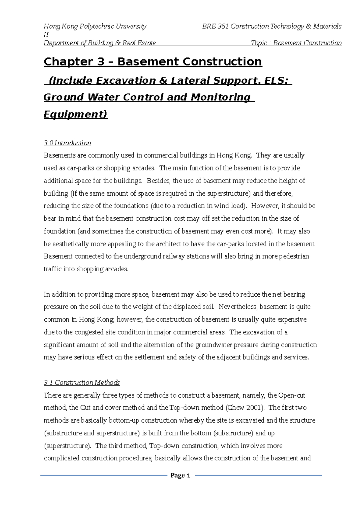 Basement Construction (Include Excavation & Lateral Support, ELS ...