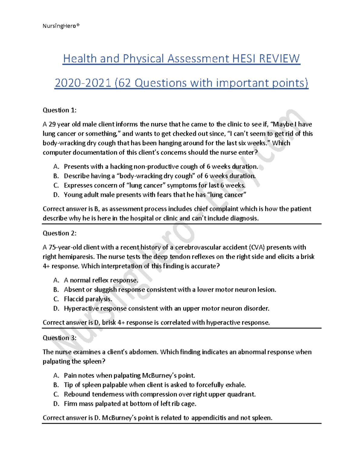 Hesi Review Packet 2022 - Health and Physical Assessment HESI REVIEW ...