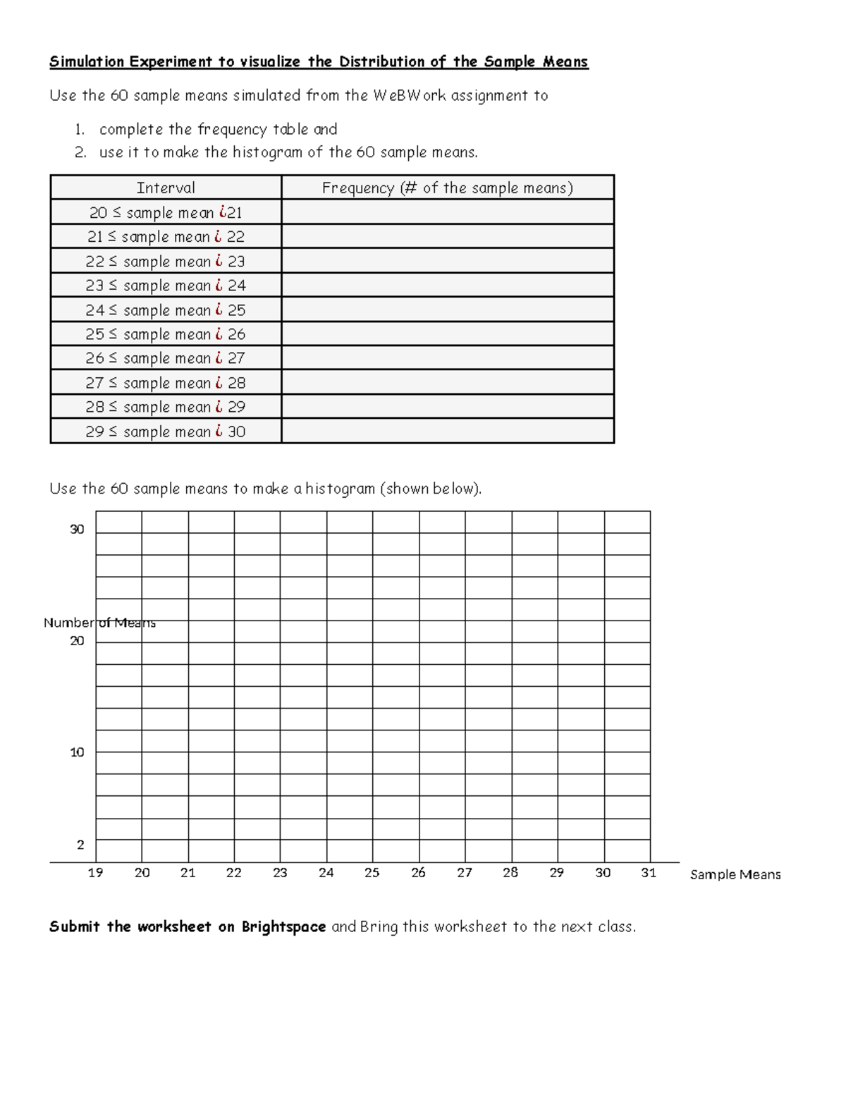 10 - Sampling Distribution worksheet - Simulation Experiment to ...