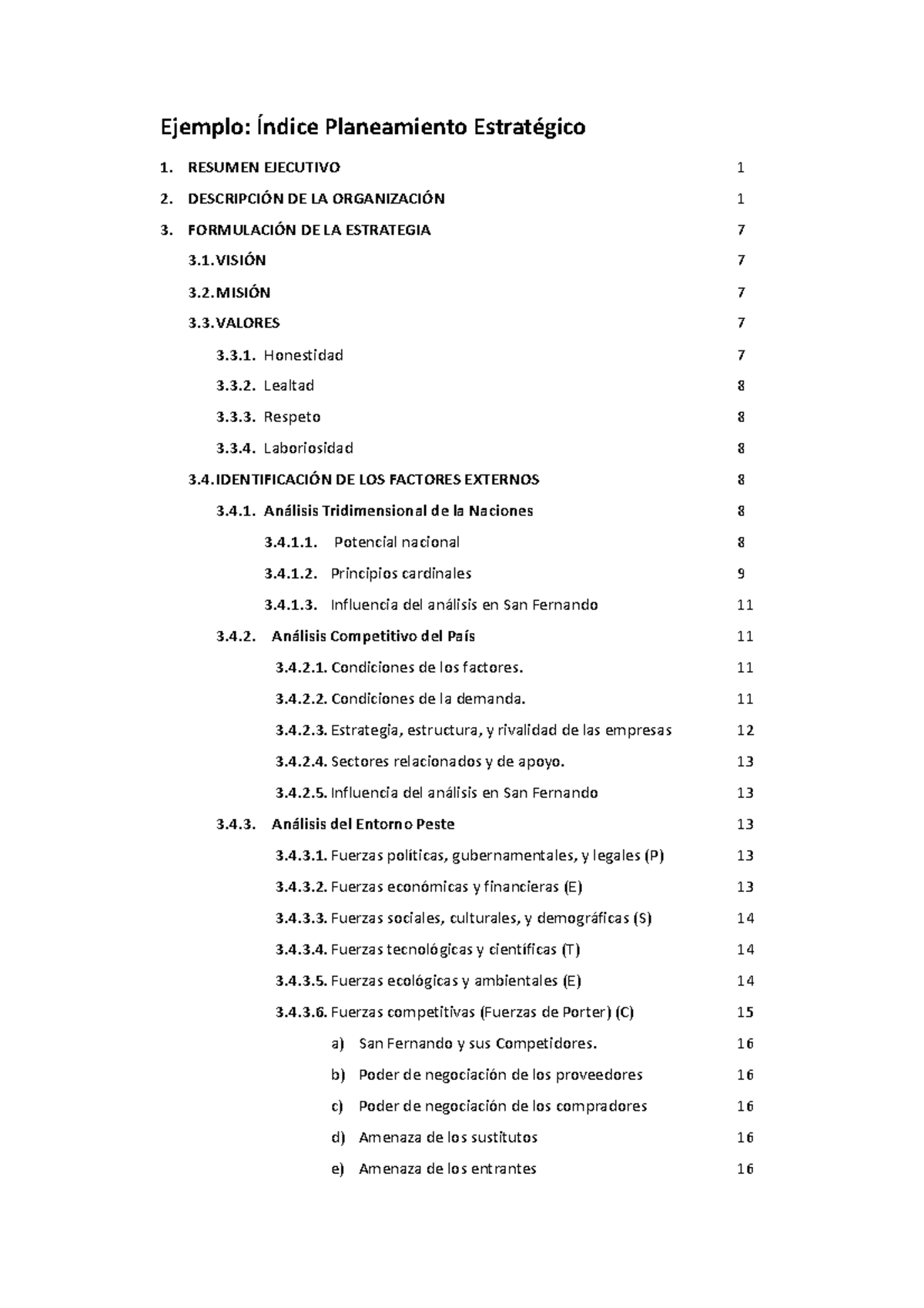 Ejemplo Indice PE - Practica - Ejemplo: Índice Planeamiento Estratégico ...