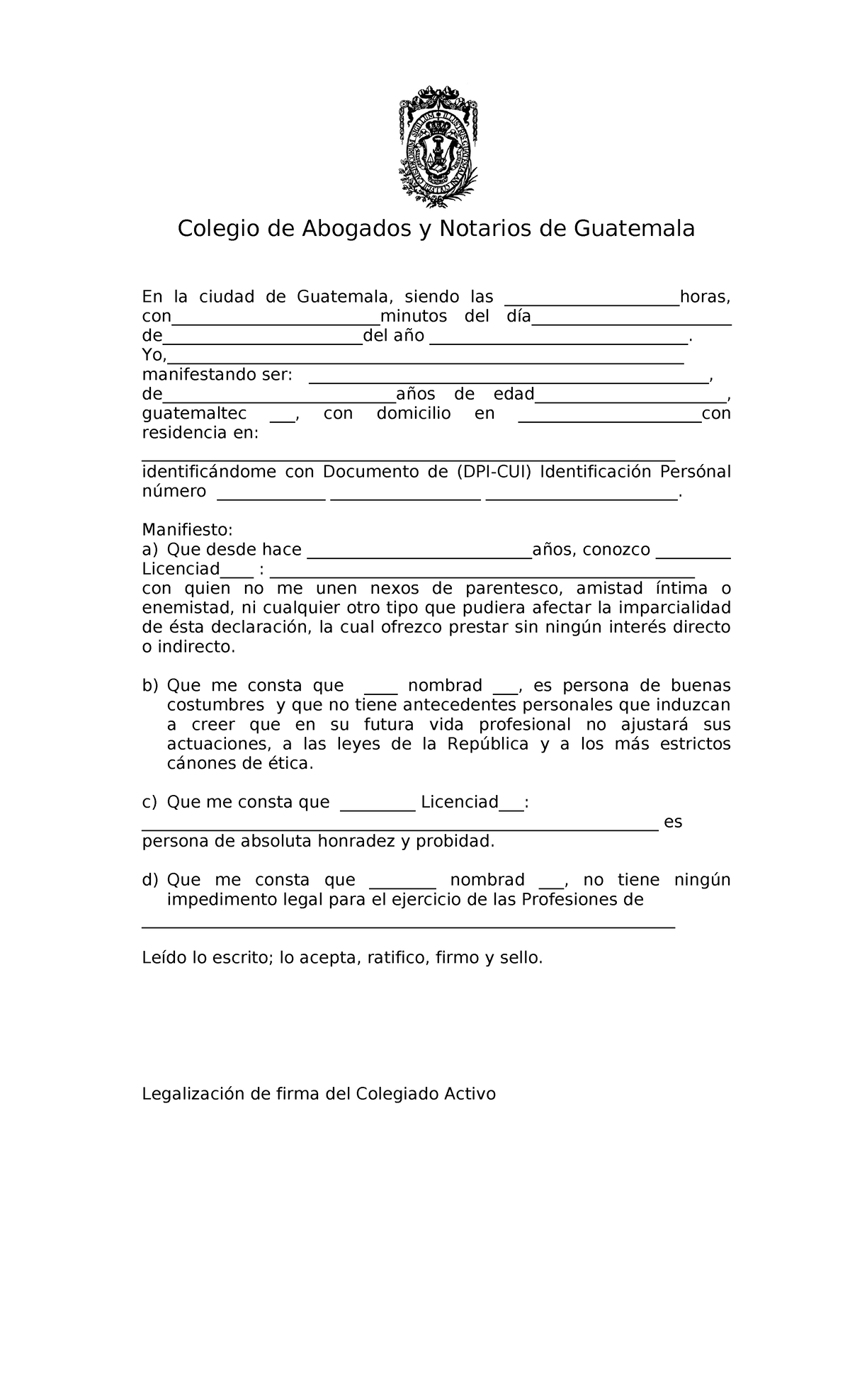 Acta De Declaracion De Testigos 7 2 Colegio De Abogados Y Notarios De Guatemala En La Ciudad 2795