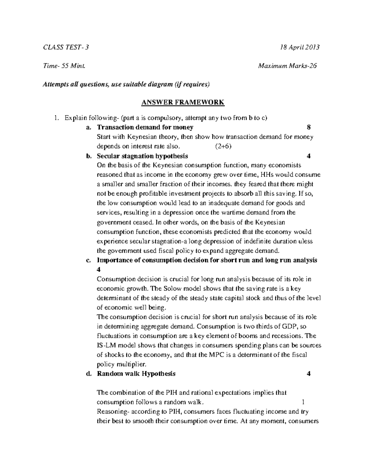 Macro - test 3 - answer framework - CLASS TEST- 3 18 April 2013 Time ...