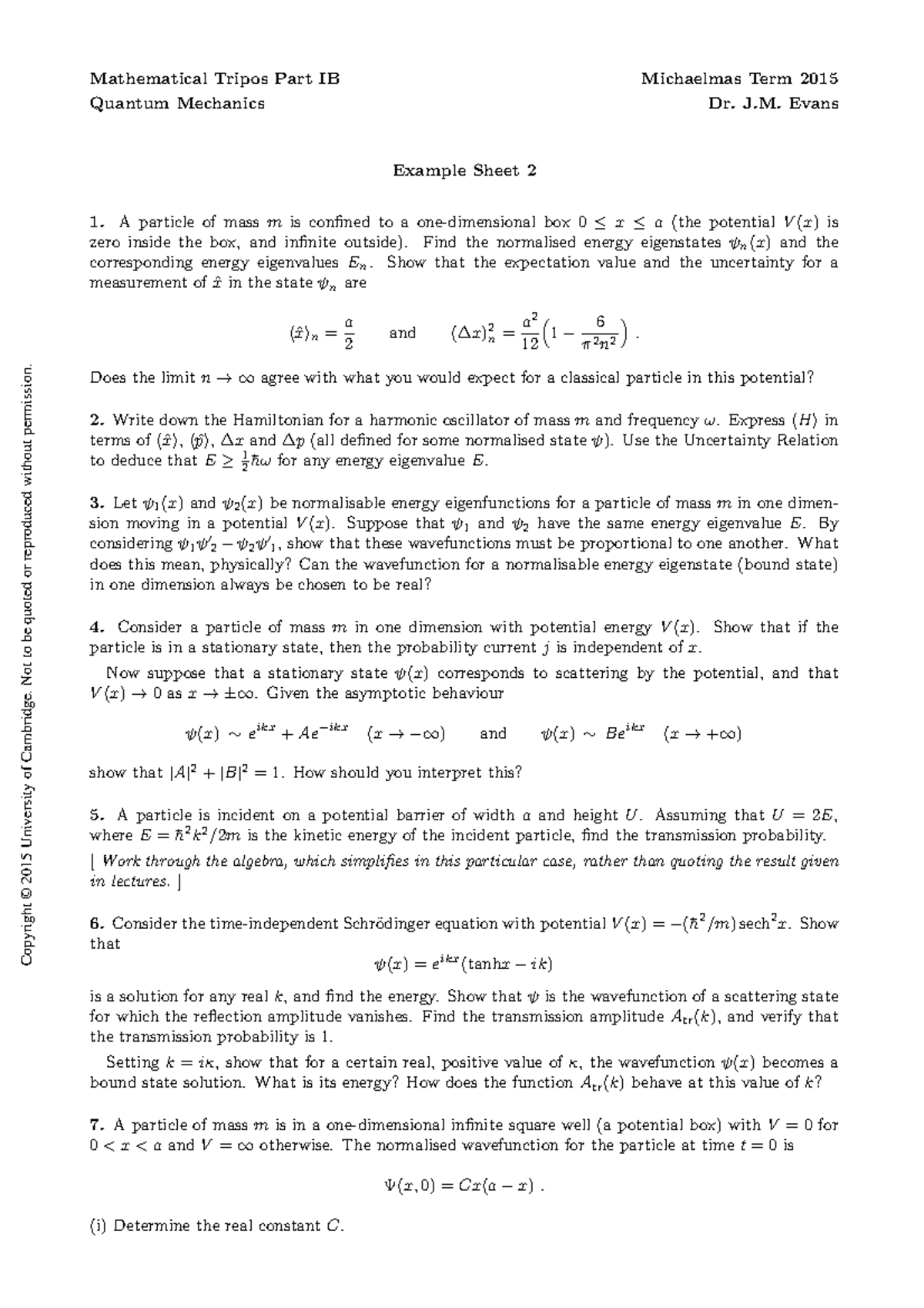 Tutorial work - 2 - Example sheet - Copyright © 2015 University of ...