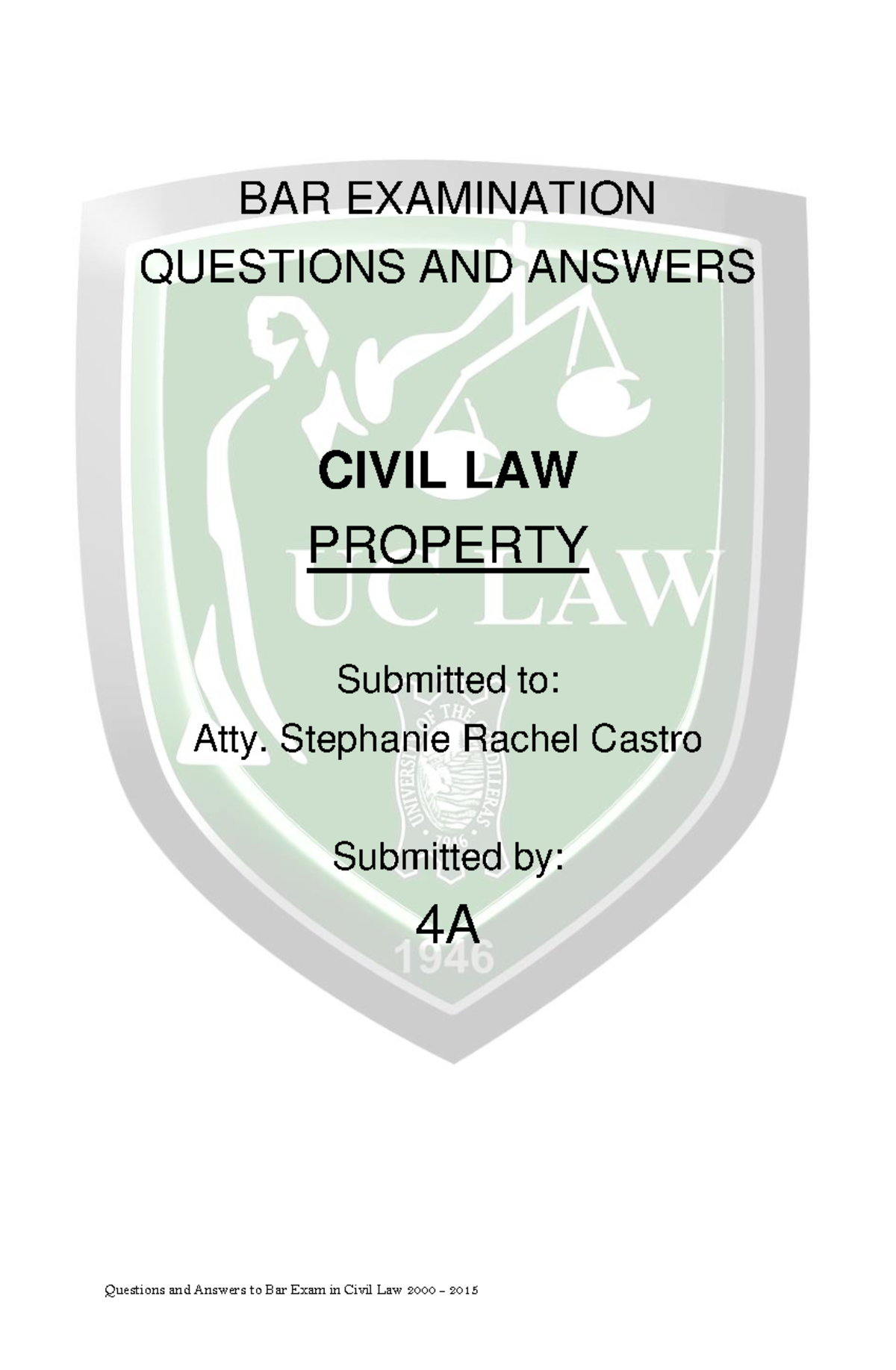 Property Bar Q and A BAR EXAMINATION QUESTIONS AND ANSWERS CIVIL LAW