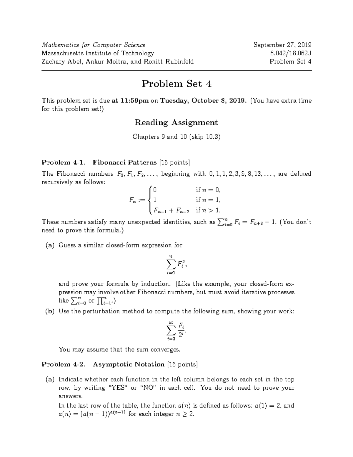 Problem Set 4 Problems - Mathematics for Computer Science September 27 ...