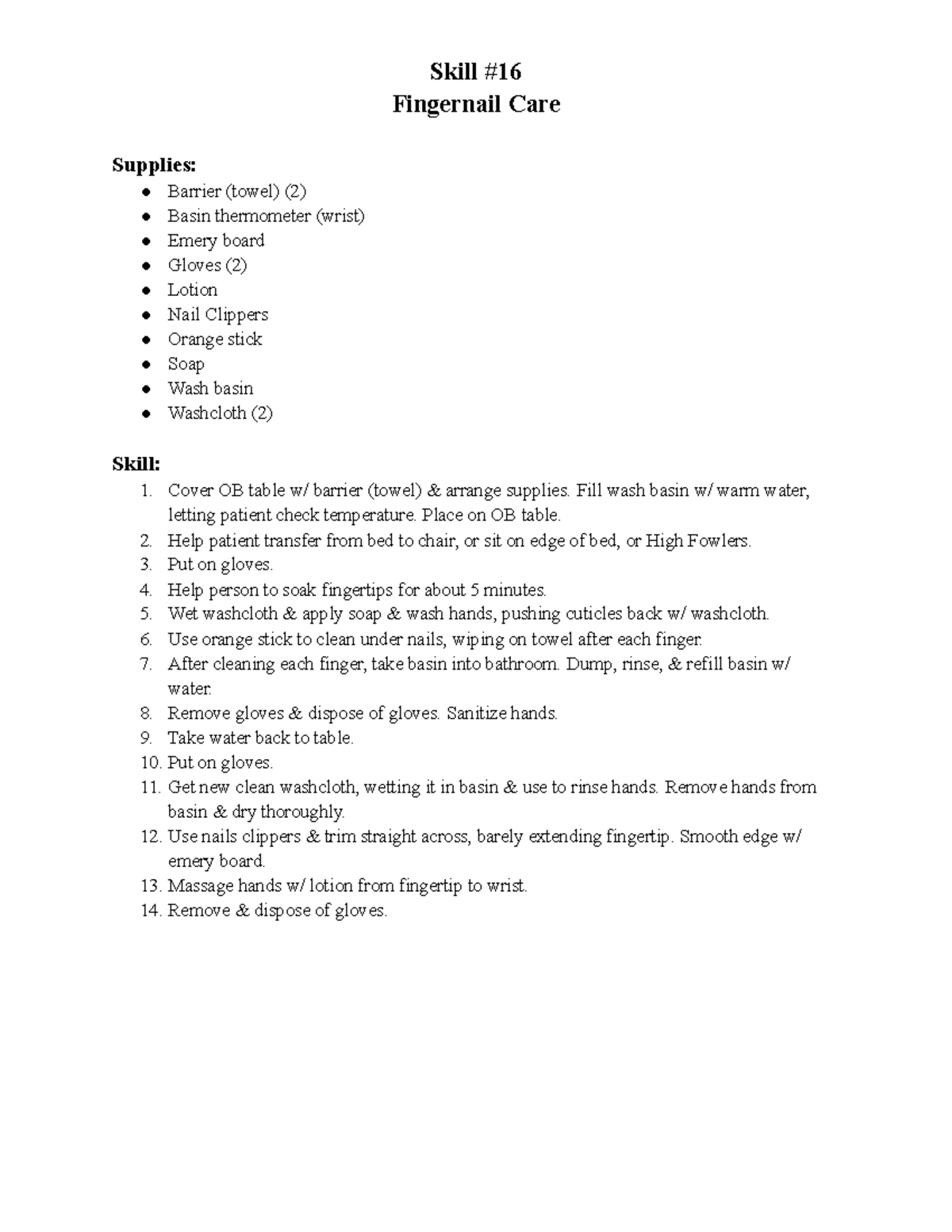Red Cross CNA Skill 16 Fingernail Care Skill Fingernail Care