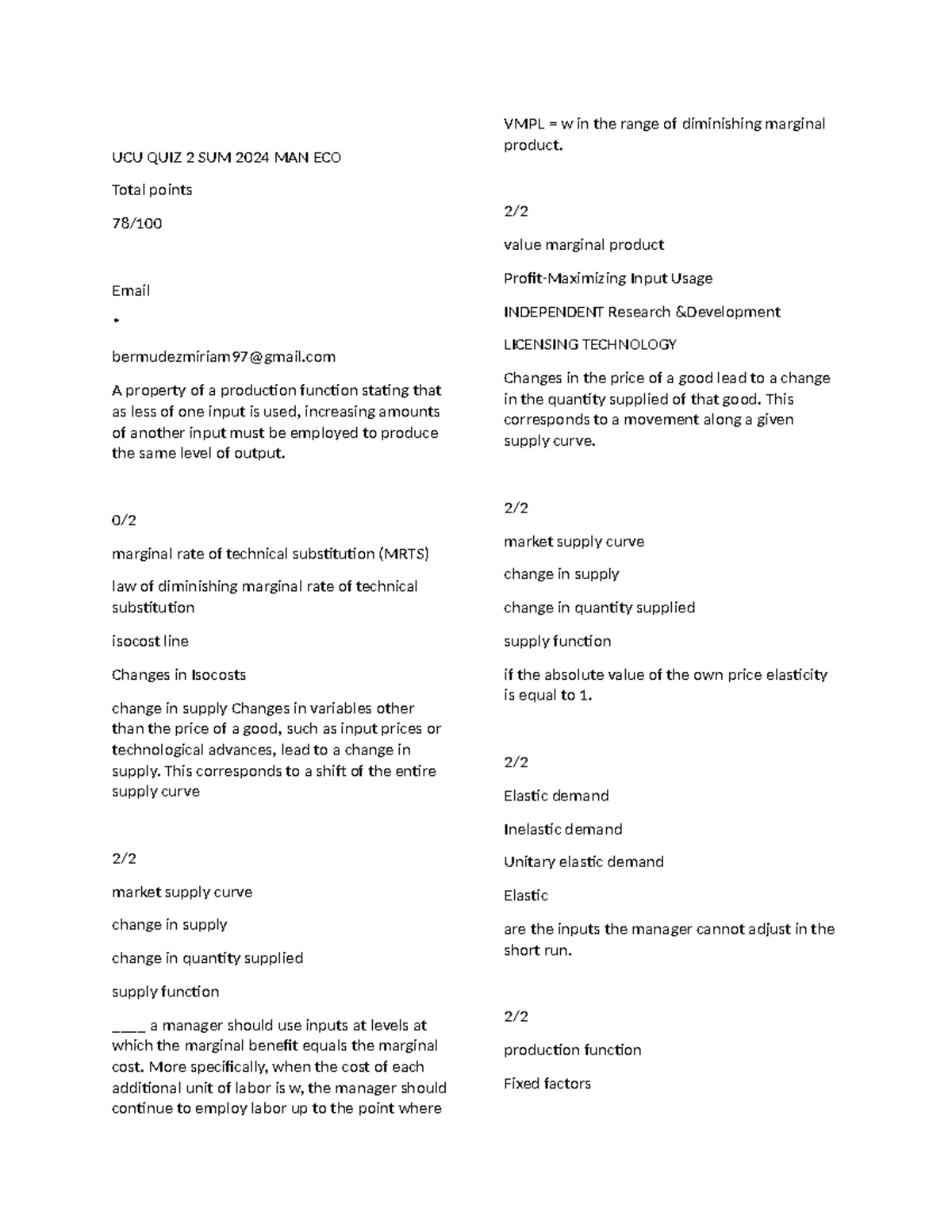 UCU QUIZ 2 SUM 2024 MAN ECO - UCU QUIZ 2 SUM 2024 MAN ECO Total points ...