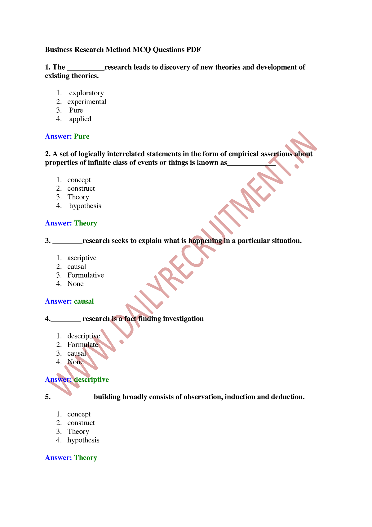 business research methods exam questions and answers pdf