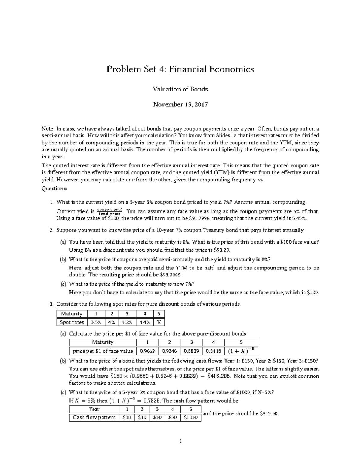 Problem Set 4 Solutions - Problem Set 4: Financial Economics Valuation ...