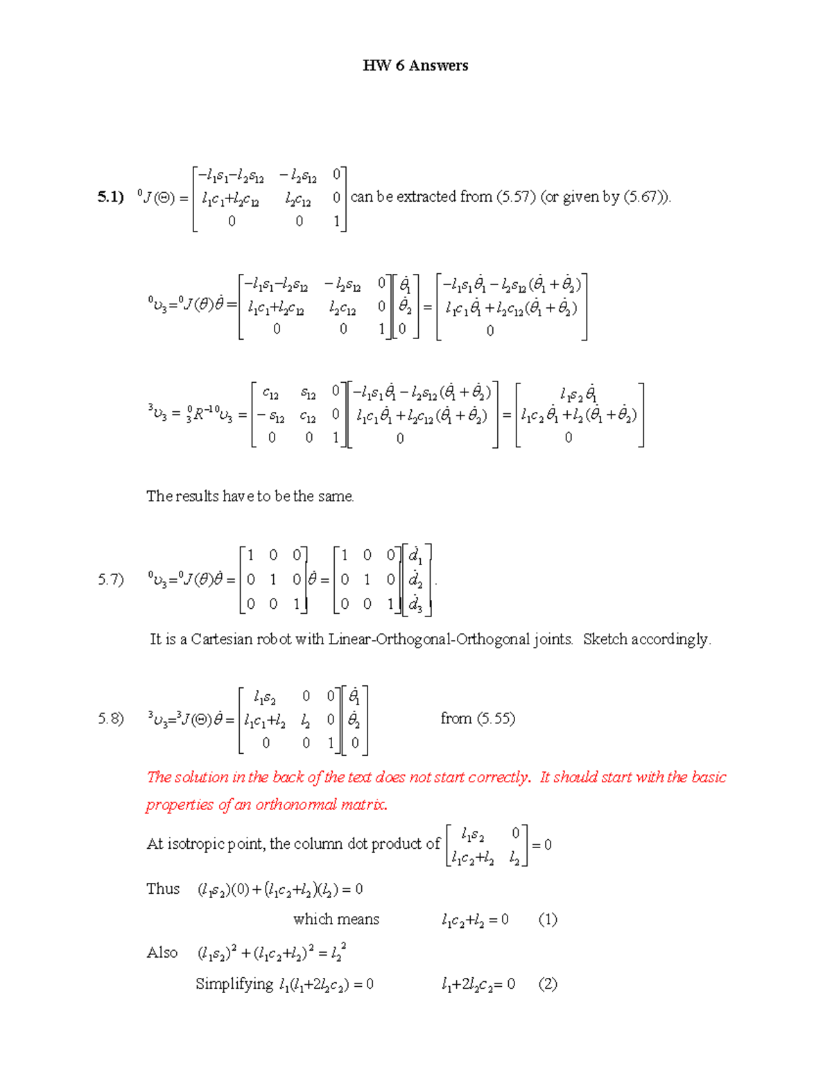 ME172 Homework 6 - Assignment - HW 6 Answers 5) 0 0 1 0 0 ( ) 11 122 ...