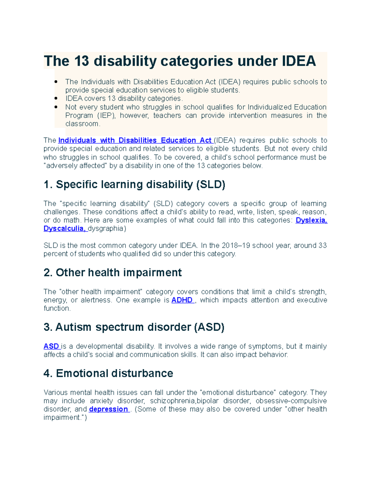 13 Categories OF Disbilities - The 13 disability categories under IDEA ...