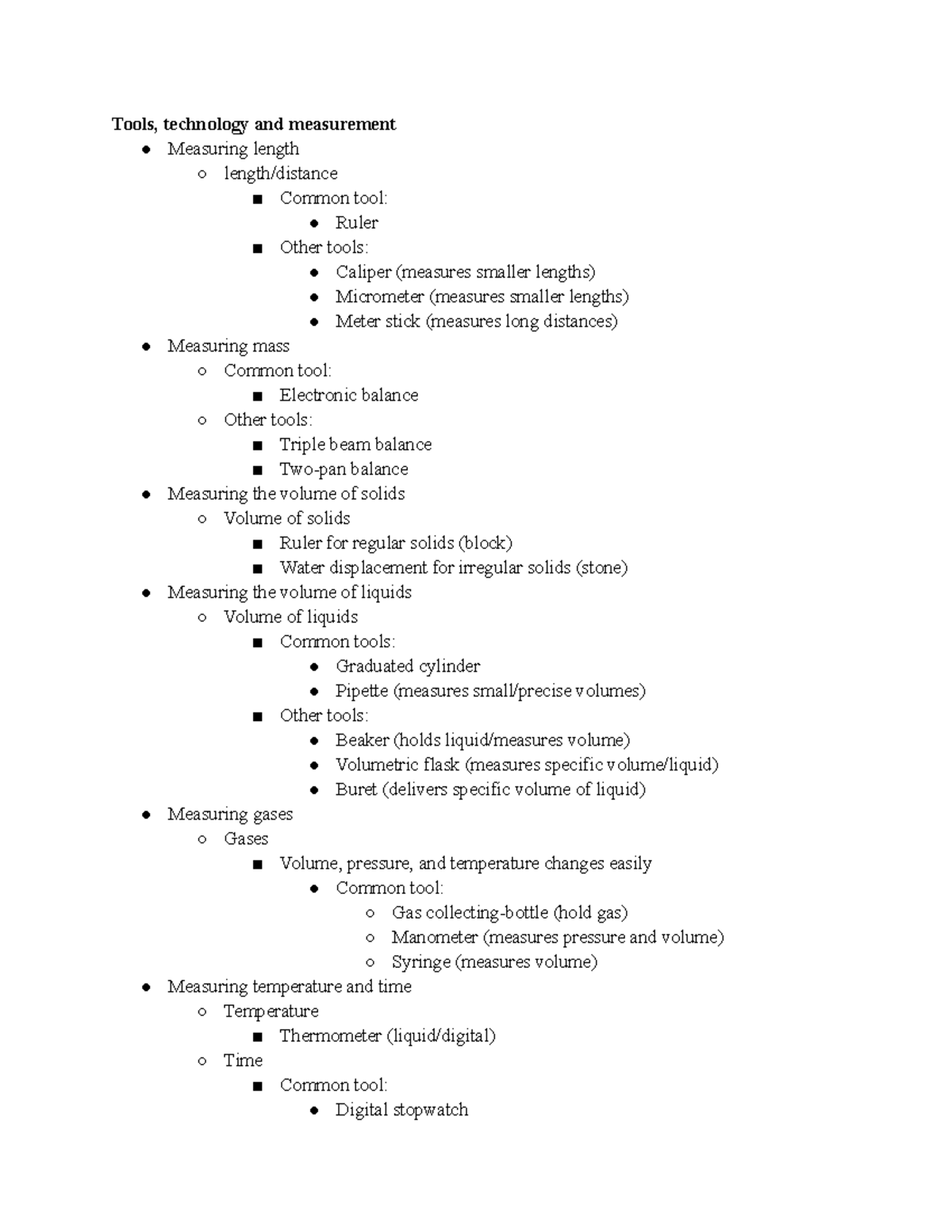 Measurement Chemistry Notes Tools, technology and measurement