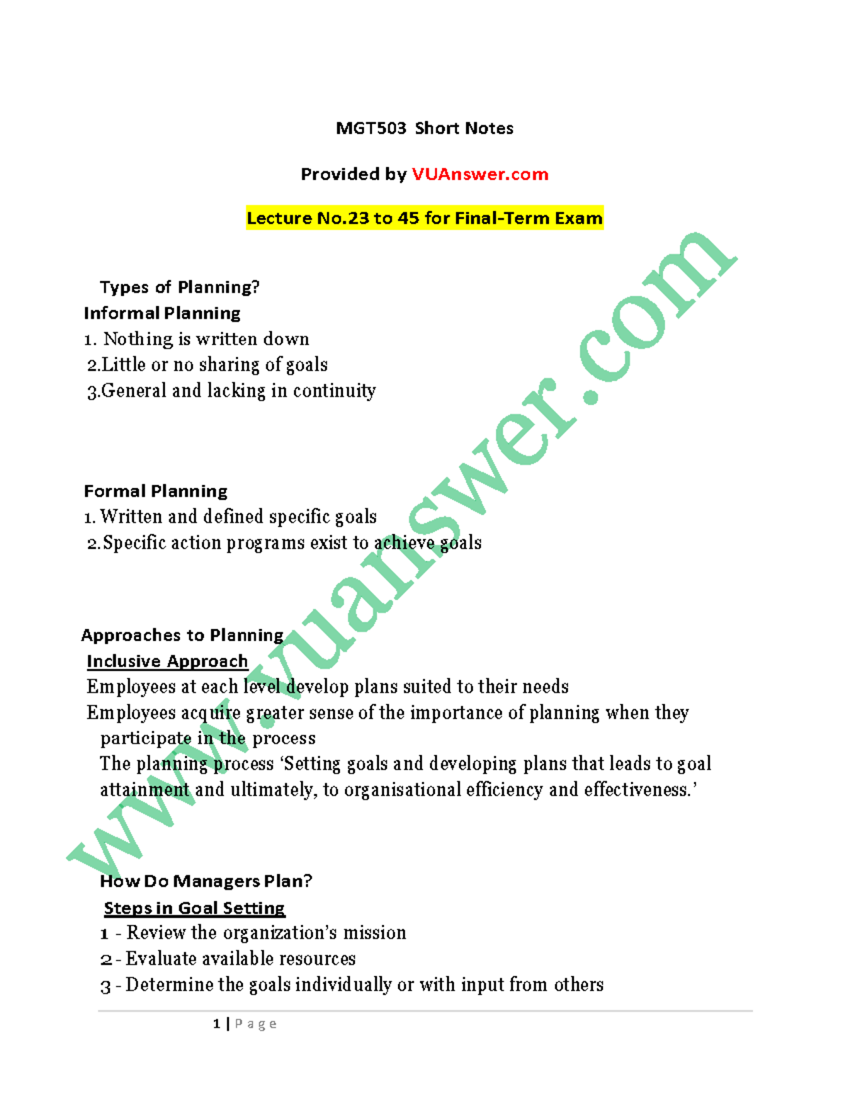 MGT503 Short Notes Lec 23 To 45 (VUAnswer - MGT503 Short Notes Provided ...