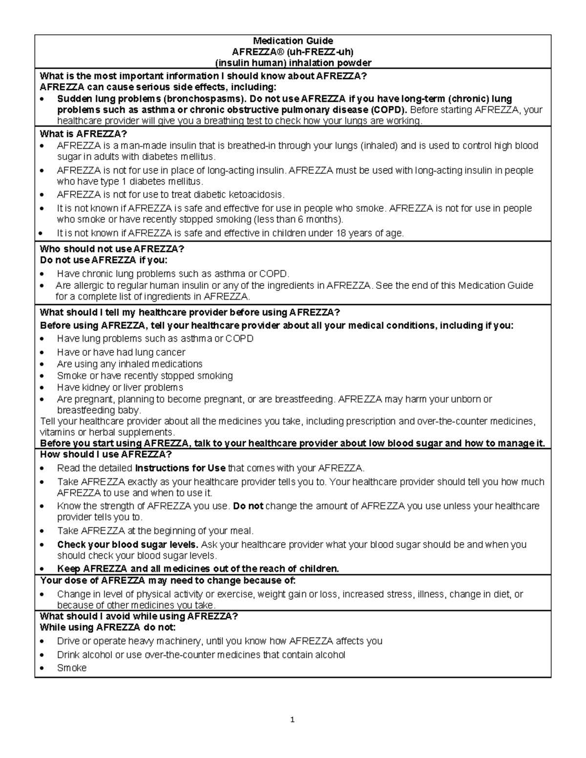 MedicationGuide2019 1 Medication Guide AFREZZA® (uhFREZZuh) (insulin human) inhalation