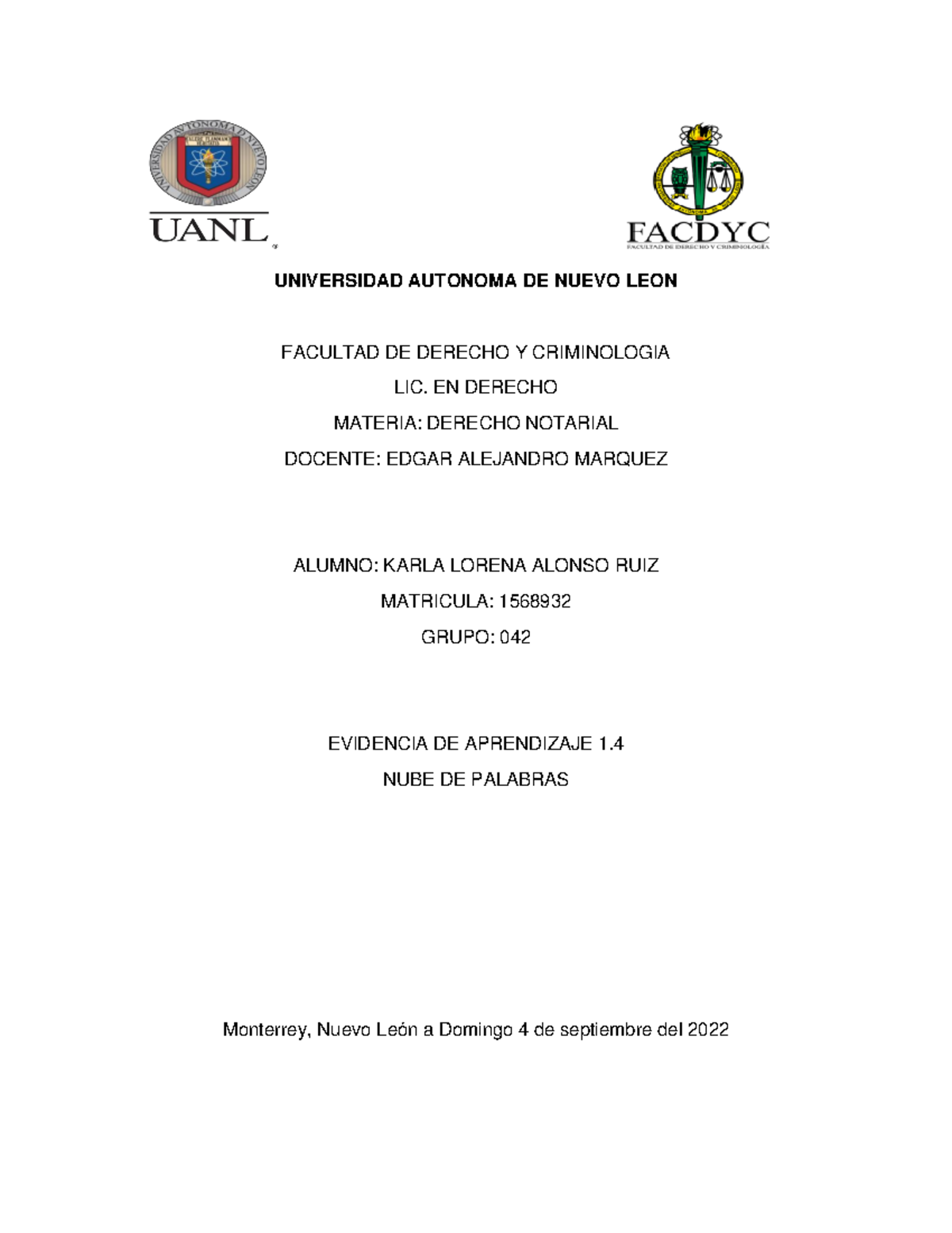 KLAR EV1 - evidencia de aprendizaje - UNIVERSIDAD AUTONOMA DE NUEVO ...