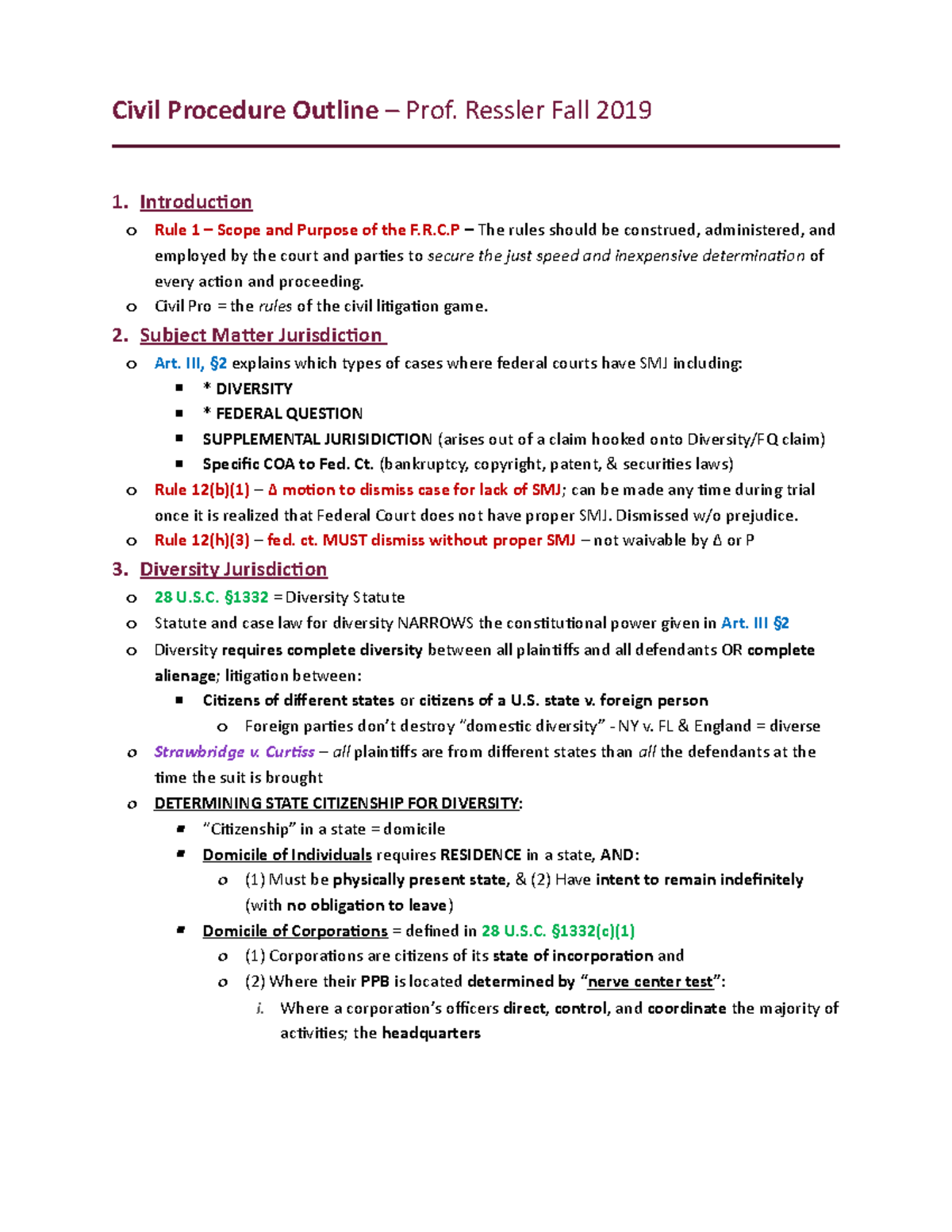 civil-procedure-outline-2019-ressler-fall-2019-1-introduction-o-rule