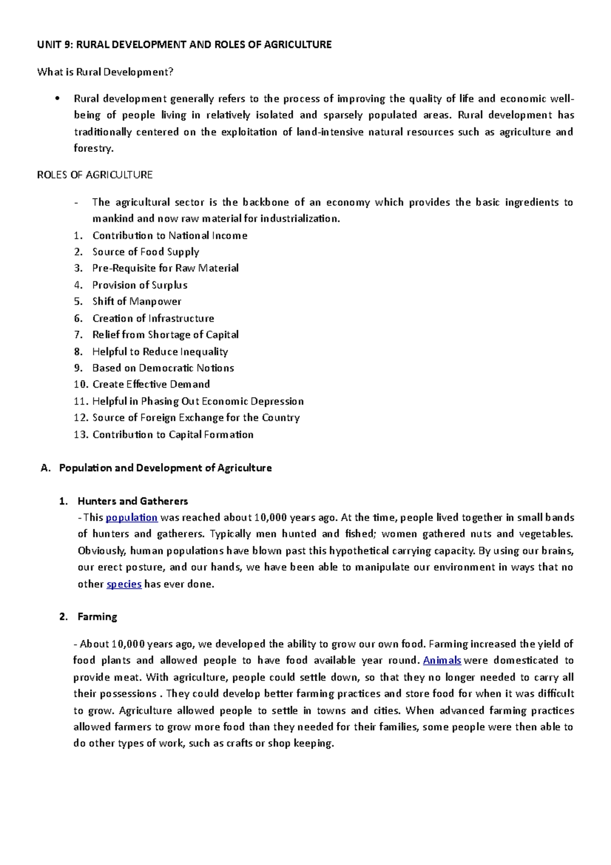 UNIT 9 Rural Development AND Roles OF Agriculture - UNIT 9: RURAL ...