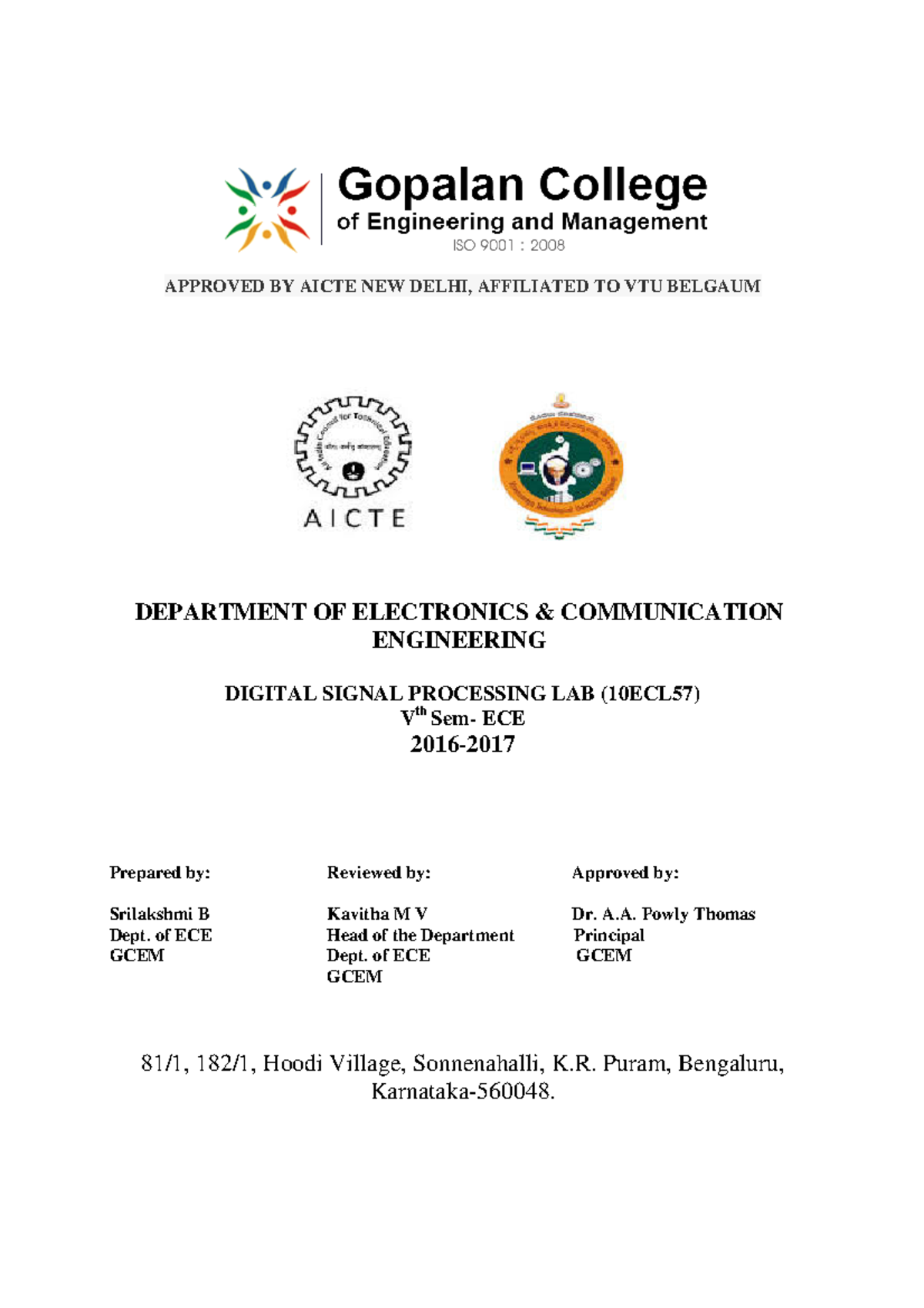 Digital signal processing laboratory manual 10ECL57 APPROVED BY AIC