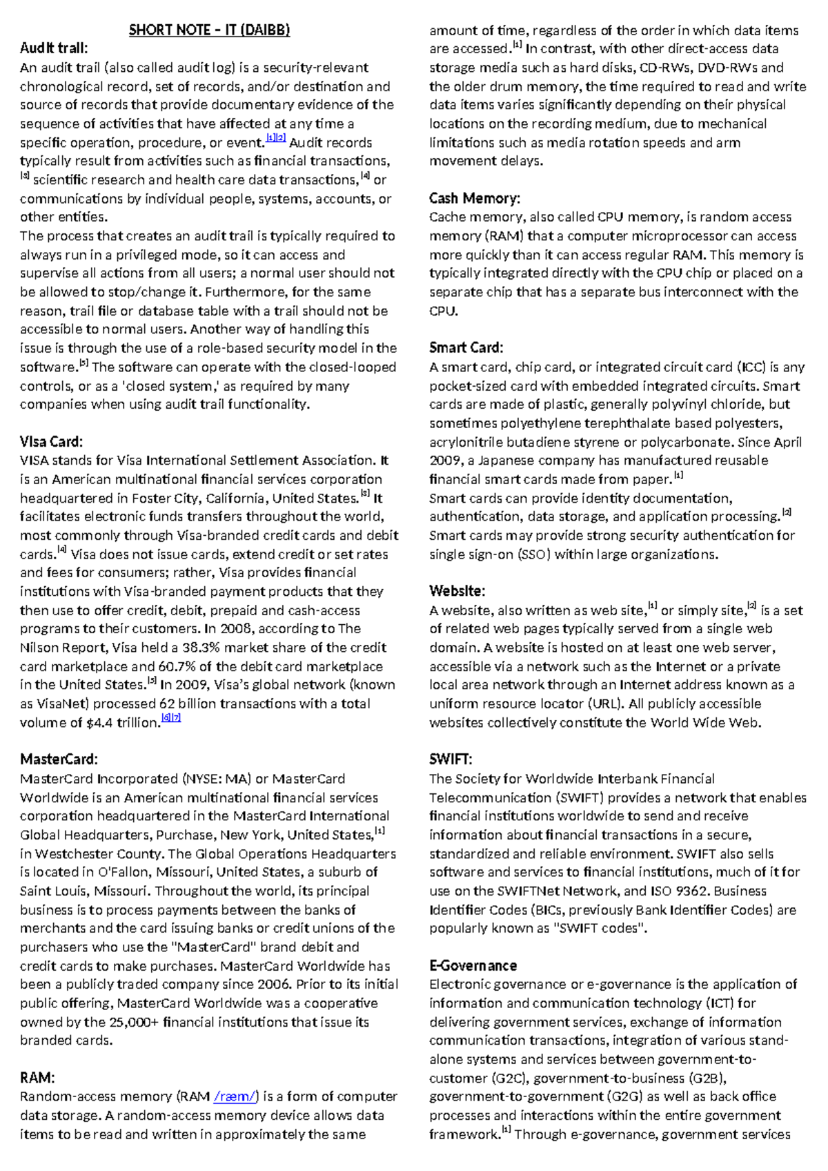 Short note IT Daibb - IT Class Notes for Banking Diploma. - SHORT NOTE ...