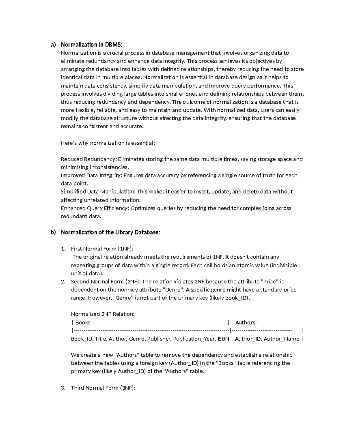 Normalization in DBMS - assignments - a) Normalization in DBMS ...